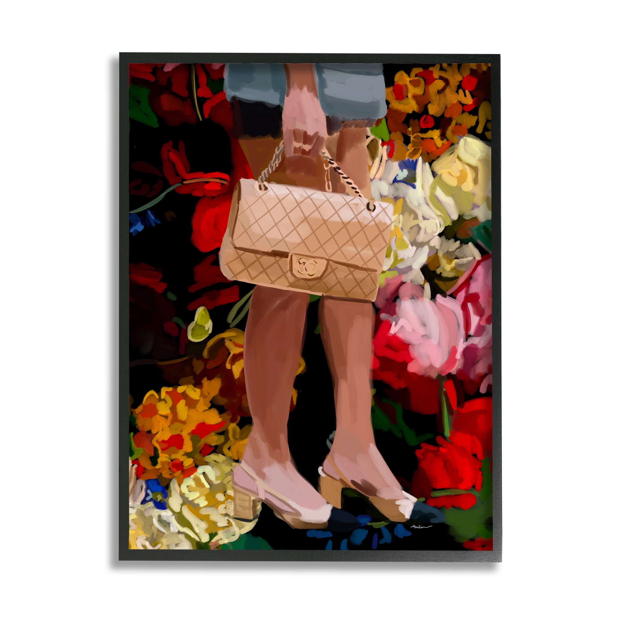 Stupell Industries Trendy Girl with Handbag Beauty & Fashion Painting Black Framed Art Print Wall Art, 24 x 30