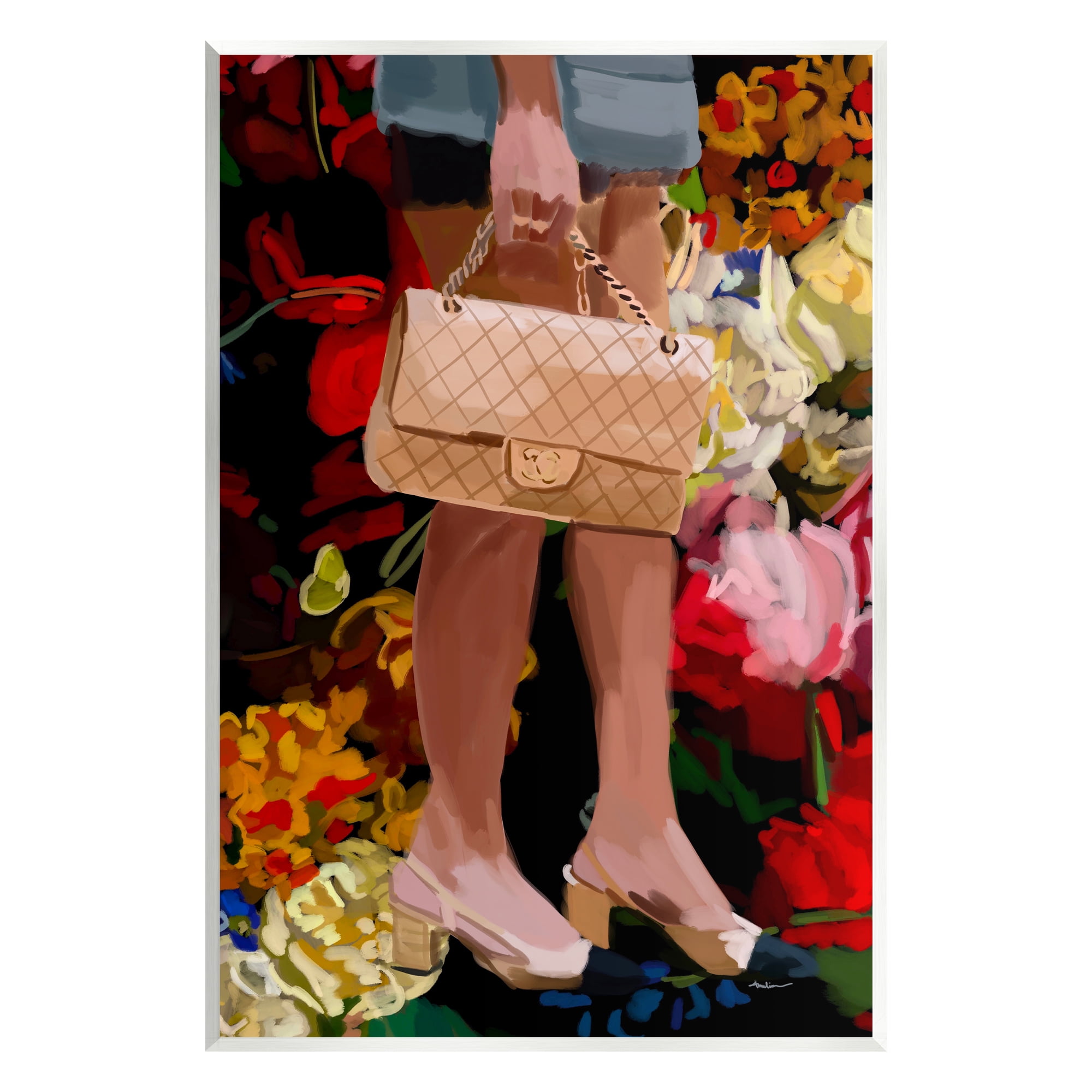 Stupell Industries Trendy Girl with Handbag Beauty & Fashion Painting Unframed Art Print Wall Art, 13 x 19