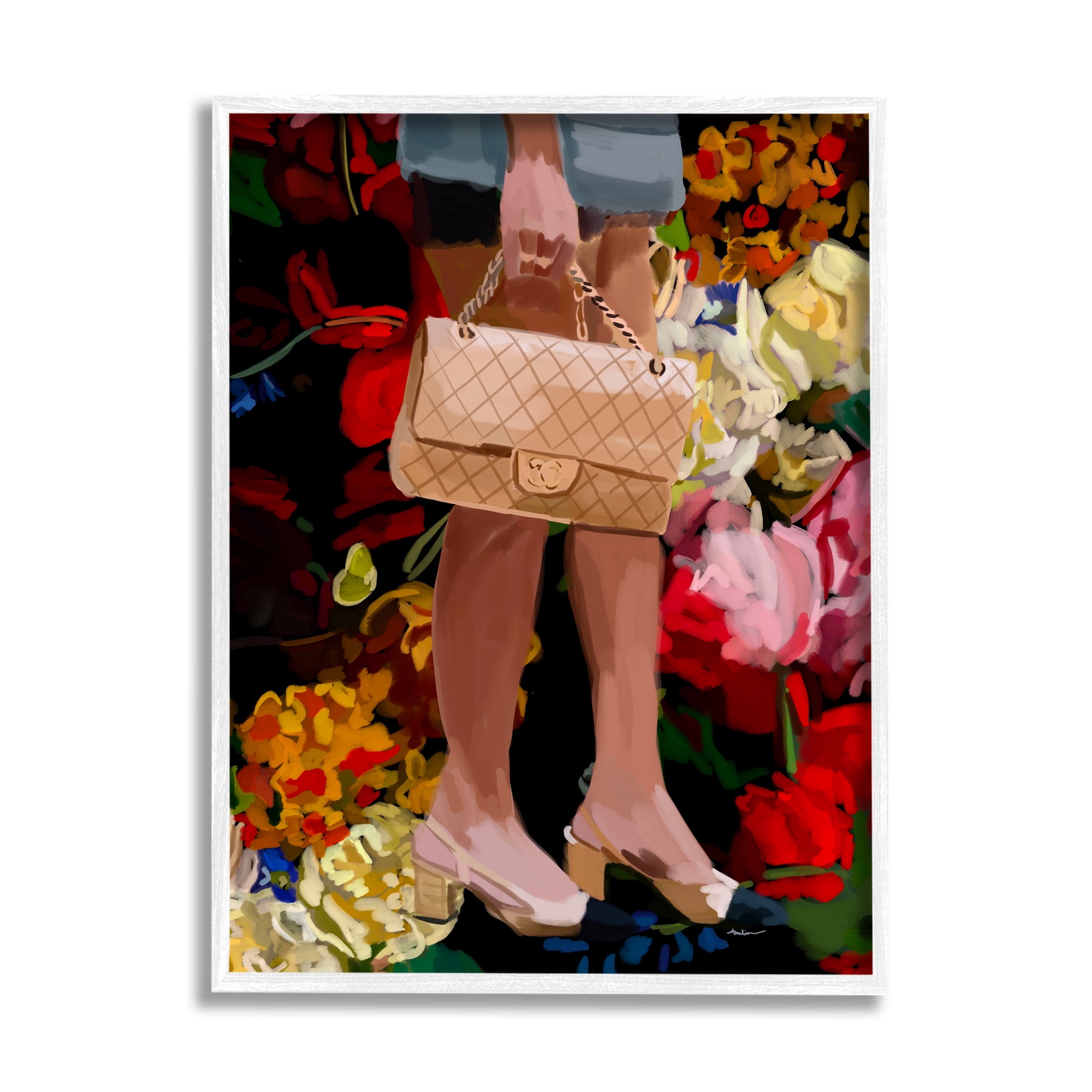 Stupell Industries Trendy Girl with Handbag Beauty & Fashion Painting White Framed Art Print Wall Art, 11 x 14