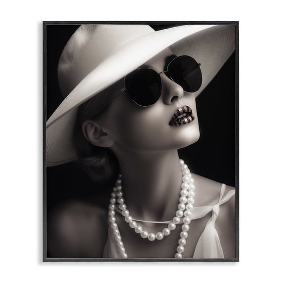 Stupell Industries Trendy Girl with Striped Lips Novelty Painting Black Framed Art Print Wall Art, 24 x 30