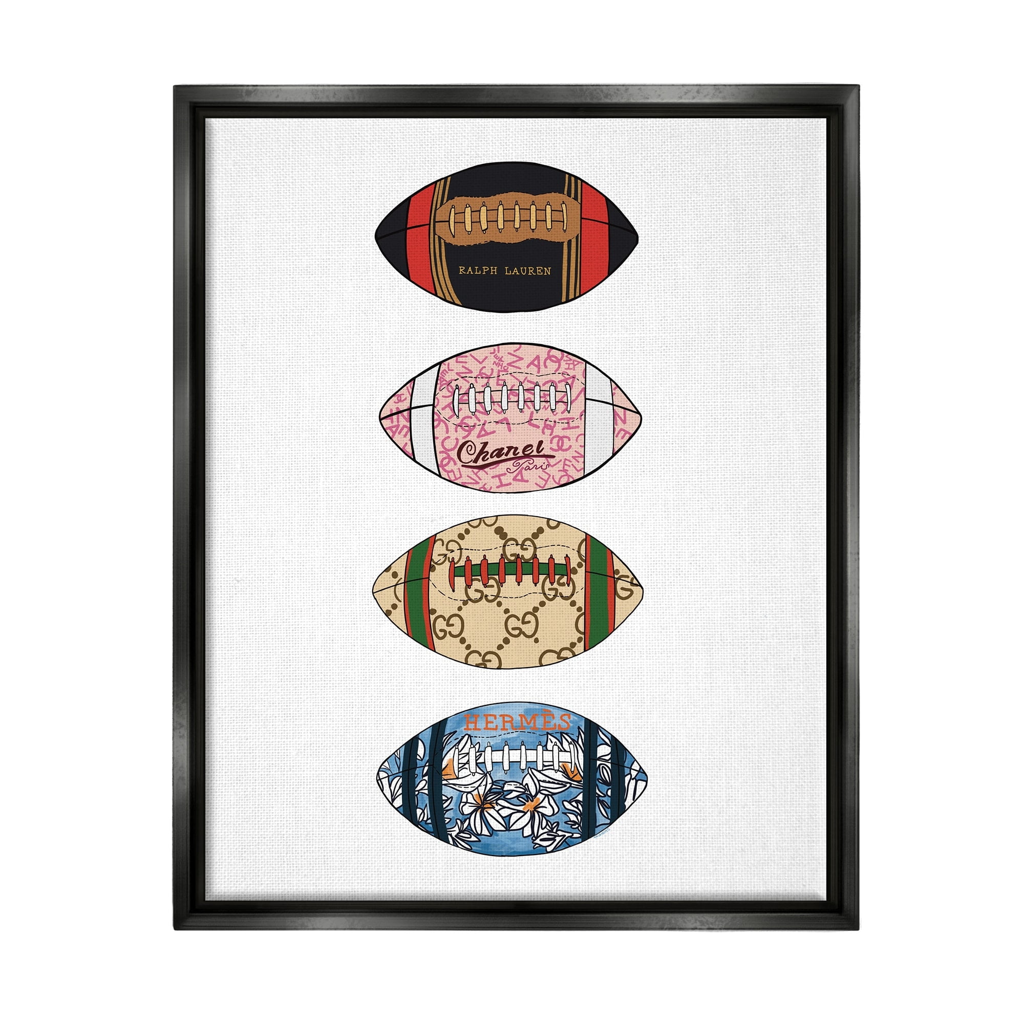 Stupell Industries Trendy Glam Footballs Patterned Chic Fashion Designs Graphic Art Jet Black Floating Framed Canvas Print Wall Art, Design by Amelia Noyes