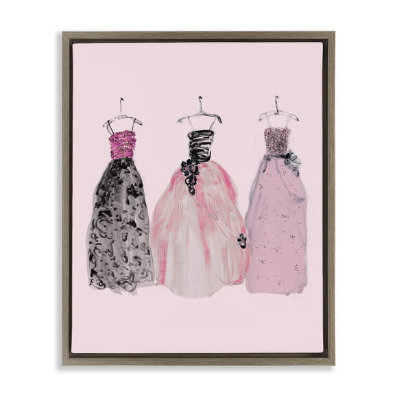 Stupell Industries Trendy Glam Gowns Fashion Painting Brown Floater Framed Canvas Art Print Wall Art, 25 x 31