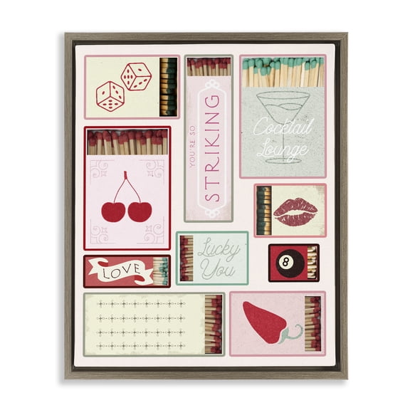 Stupell Industries Trendy Glam Matchboxes Fashion Painting Brown Floater Framed Canvas Art Print Wall Art, 17 x 21