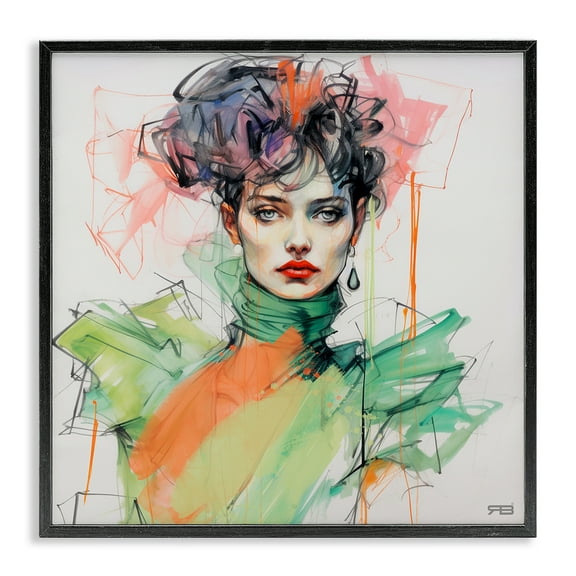 Stupell Industries Trendy Glam Portrait People Painting Black Framed Art Print Wall Art, 12 x 12