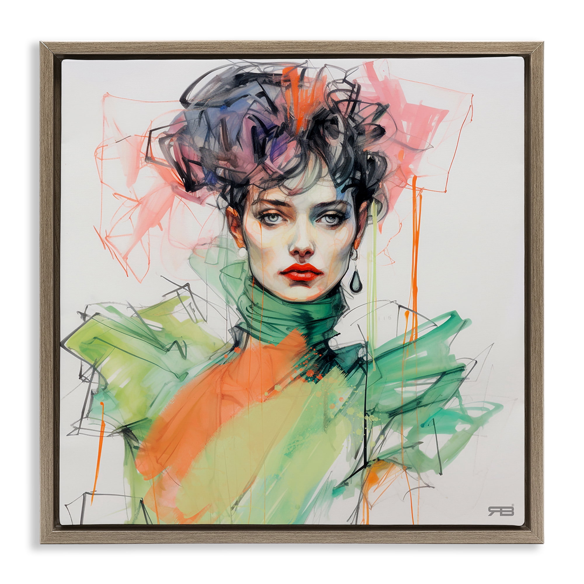 Stupell Industries Trendy Glam Portrait People Painting Brown Floater Framed Canvas Art Print Wall Art, 25 x 25