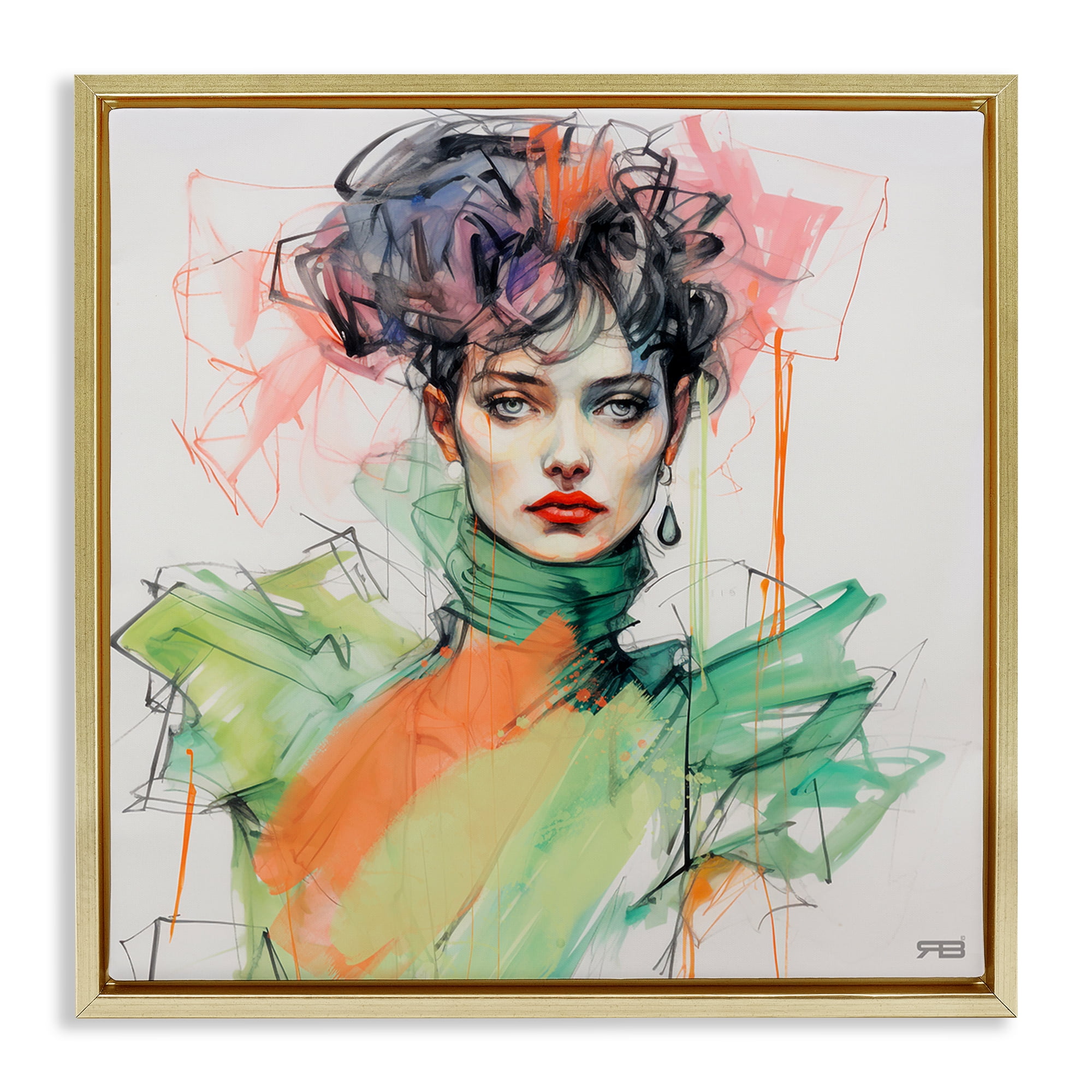 Stupell Industries Trendy Glam Portrait People Painting Gold Floater Framed Canvas Art Print Wall Art, 18 x 18