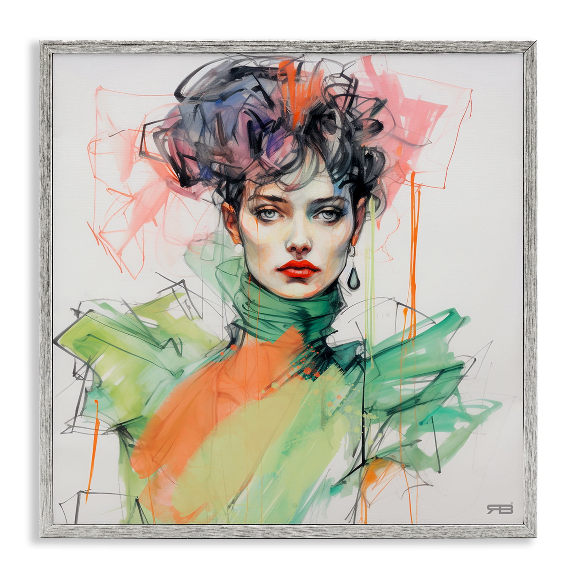 Stupell Industries Trendy Glam Portrait People Painting Gray Framed Art Print Wall Art, 12 x 12