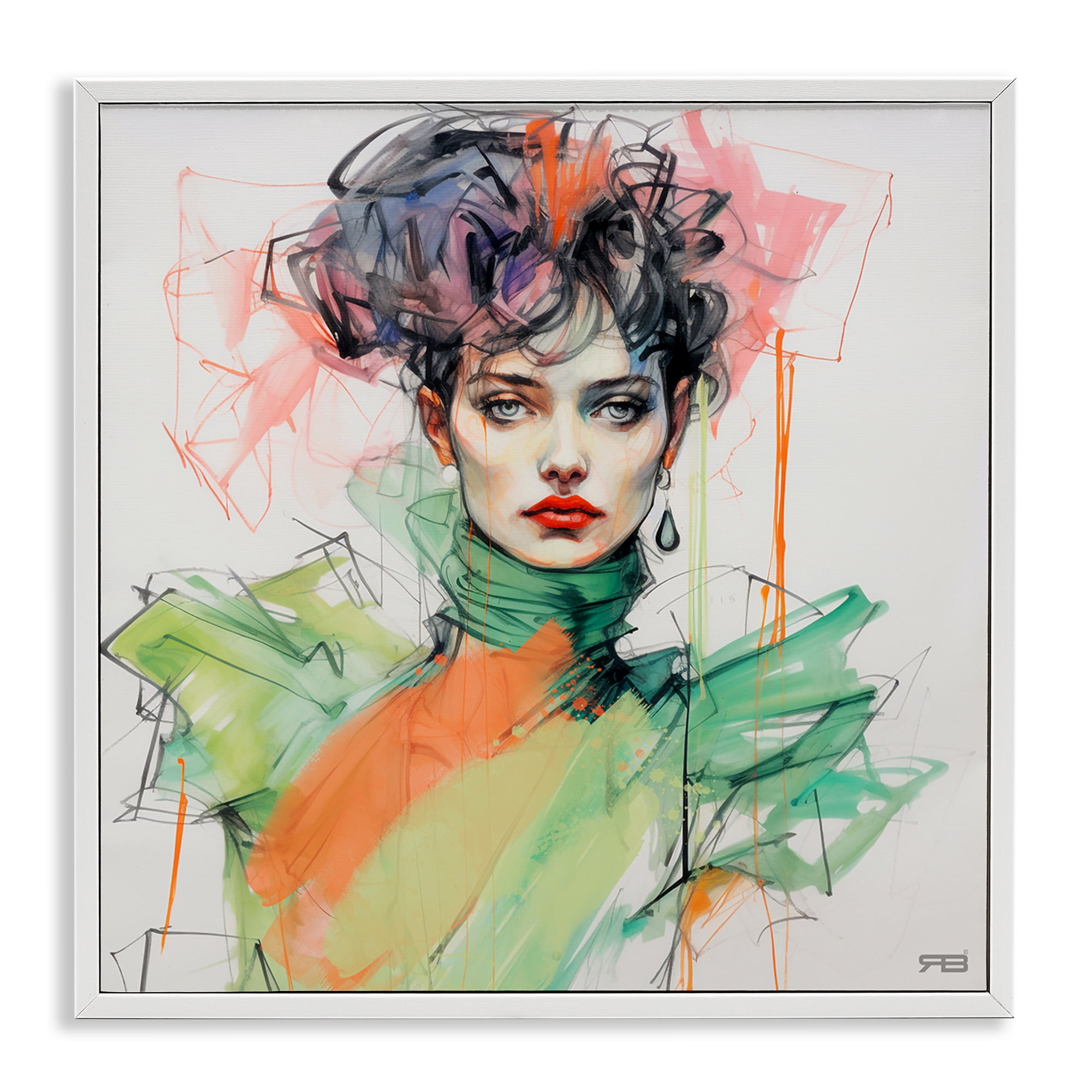 Stupell Industries Trendy Glam Portrait People Painting White Framed Art Print Wall Art, 24 x 24