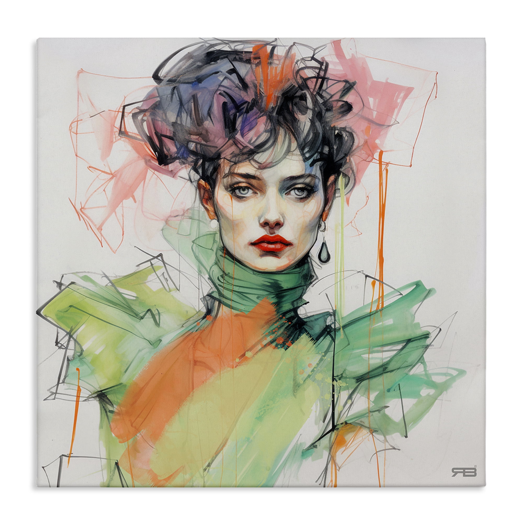 Stupell Industries Trendy Glam Portrait People Painting Wrapped Canvas Art Print Wall Art, 30 x 30
