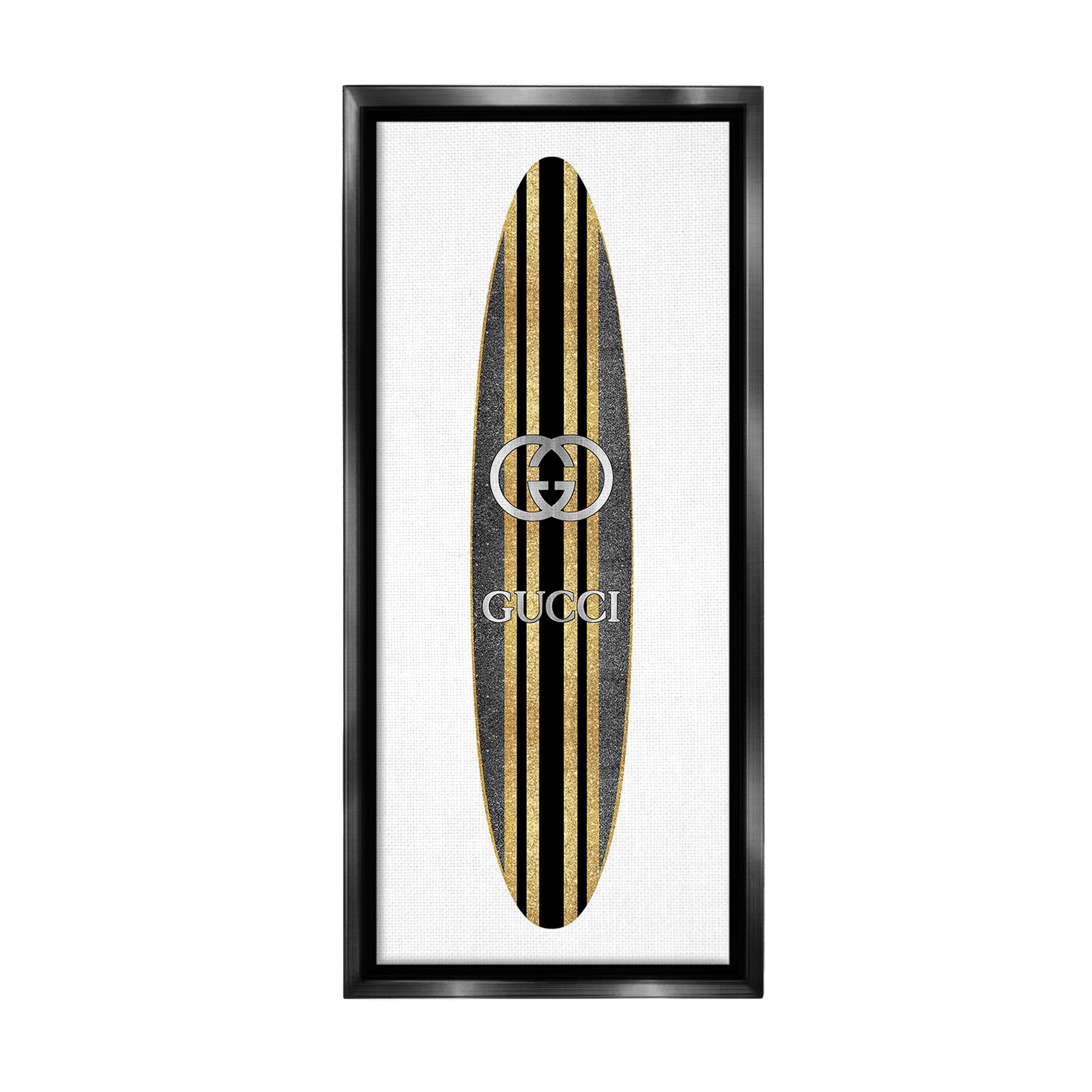 Stupell Industries Trendy Glam Surfboard Nature Painting Black Floater Framed Canvas Art Print Wall Art, 14 x 31