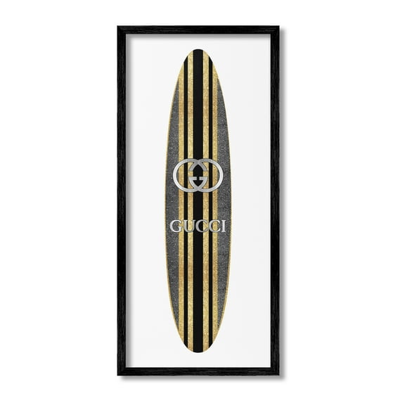 Stupell Industries Trendy Glam Surfboard Nature Painting Black Framed Art Print Wall Art, 10 x 24