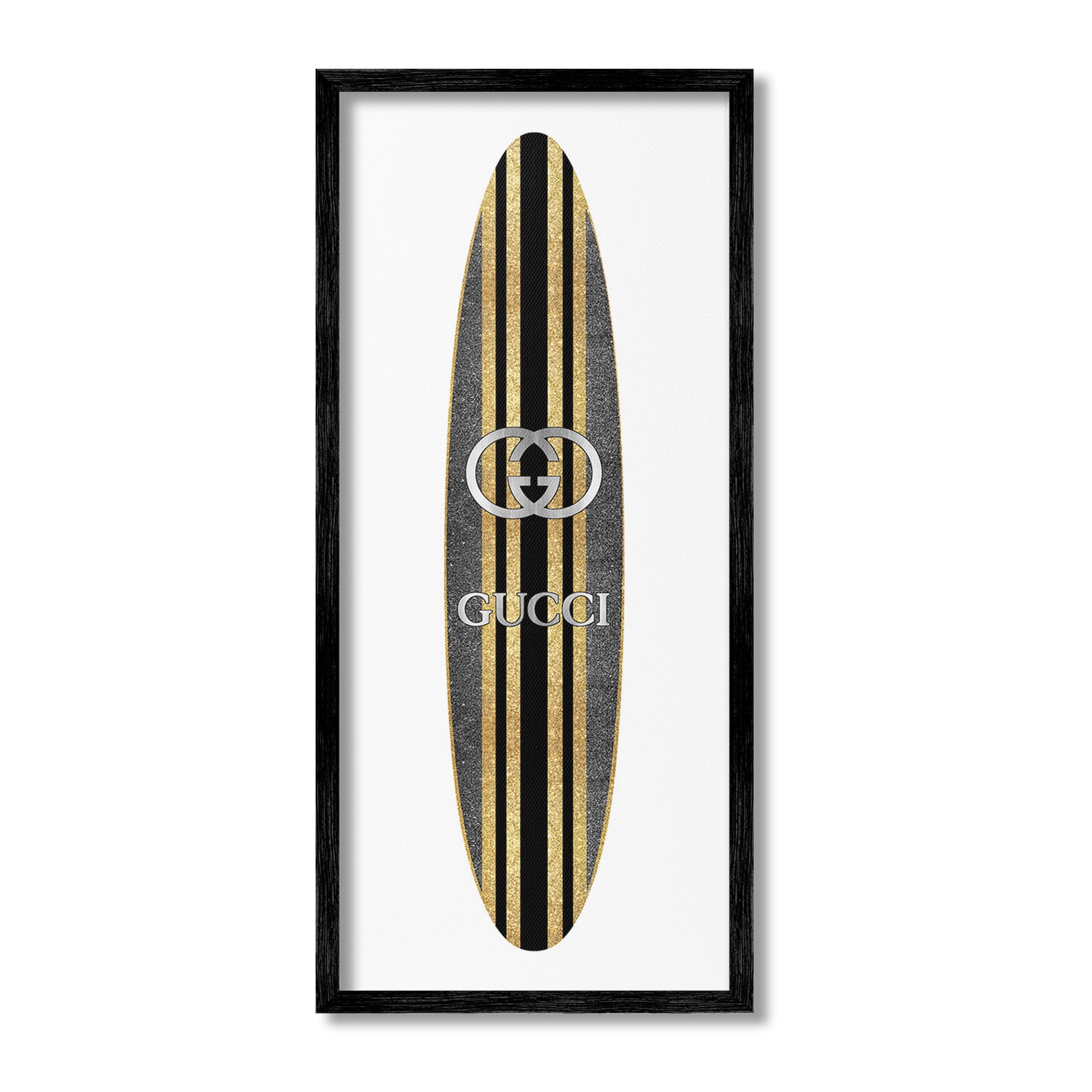 Stupell Industries Trendy Glam Surfboard Nature Painting Black Framed Art Print Wall Art, 13 x 30