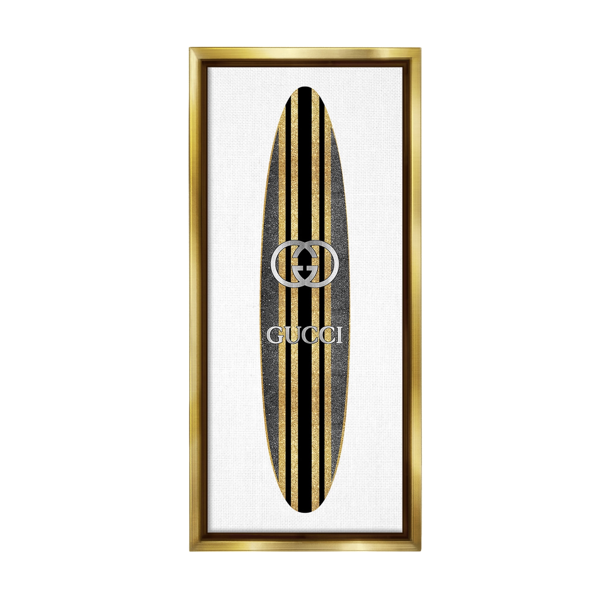 Stupell Industries Trendy Glam Surfboard Nature Painting Gold Floater Framed Canvas Art Print Wall Art, 14 x 31