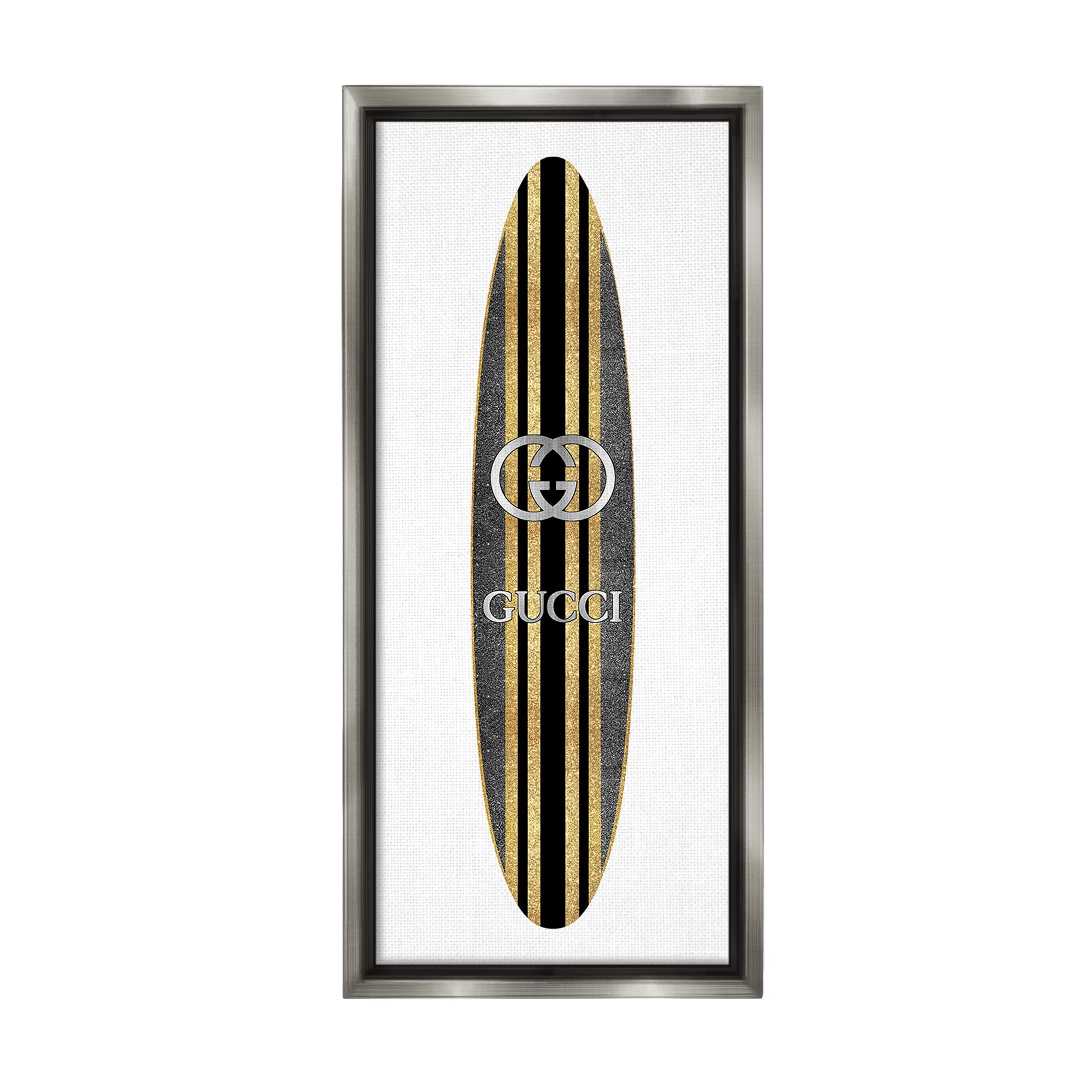 Stupell Industries Trendy Glam Surfboard Nature Painting Gray Floater Framed Canvas Art Print Wall Art, 14 x 31