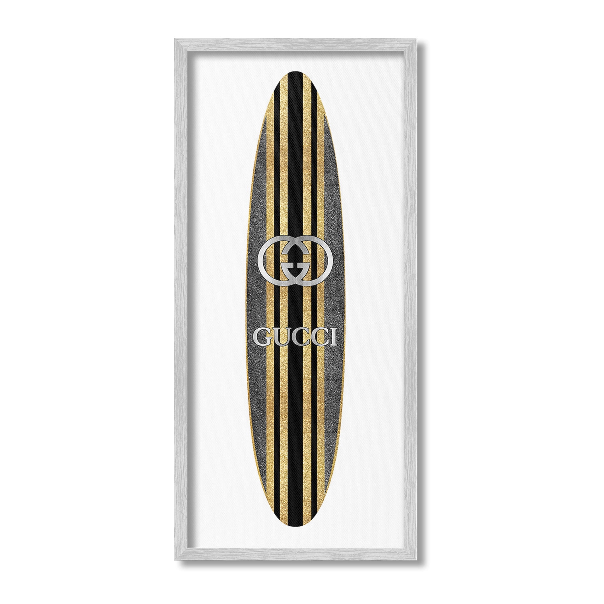Stupell Industries Trendy Glam Surfboard Nature Painting Gray Framed Art Print Wall Art, 10 x 24