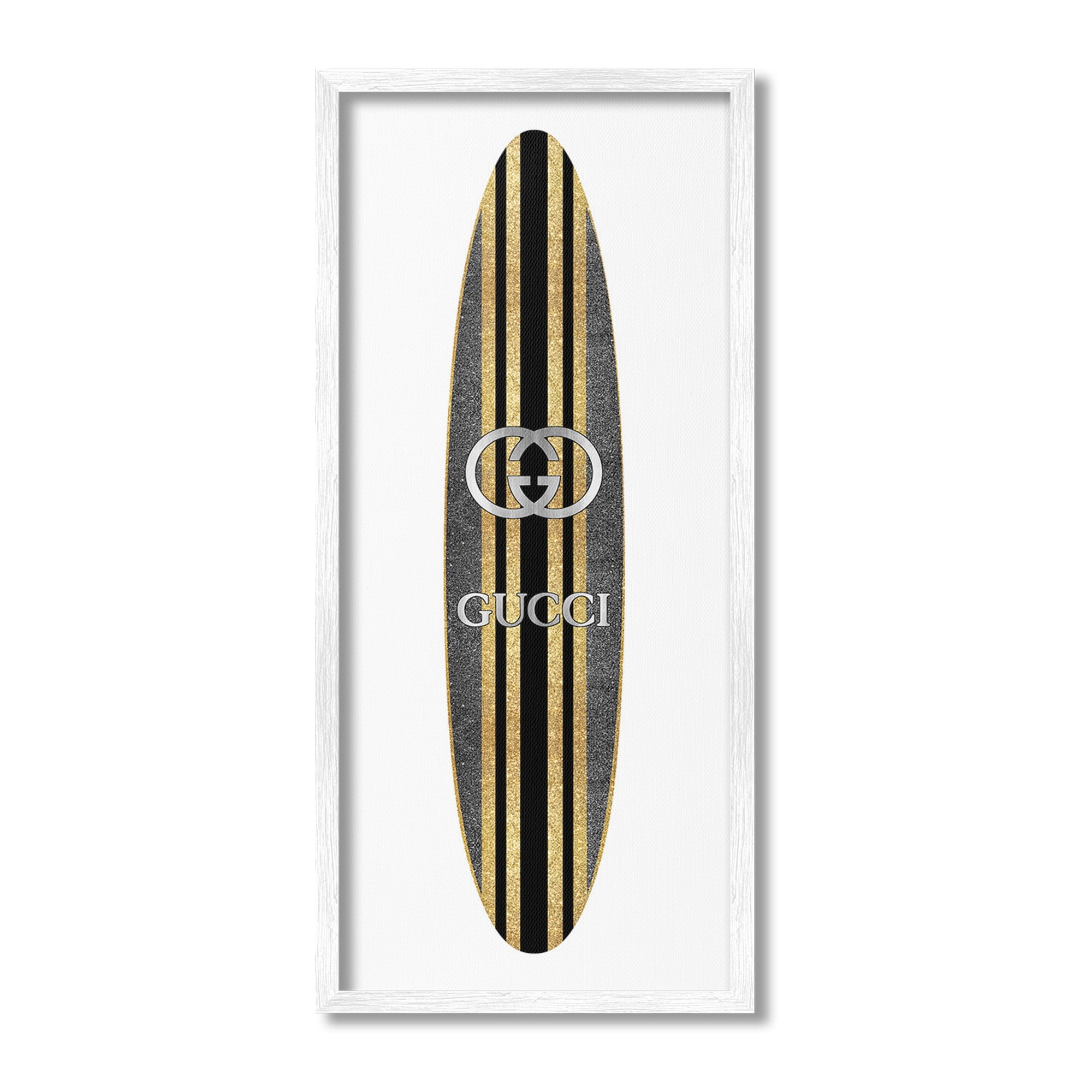 Stupell Industries Trendy Glam Surfboard Nature Painting White Framed Art Print Wall Art, 10 x 24