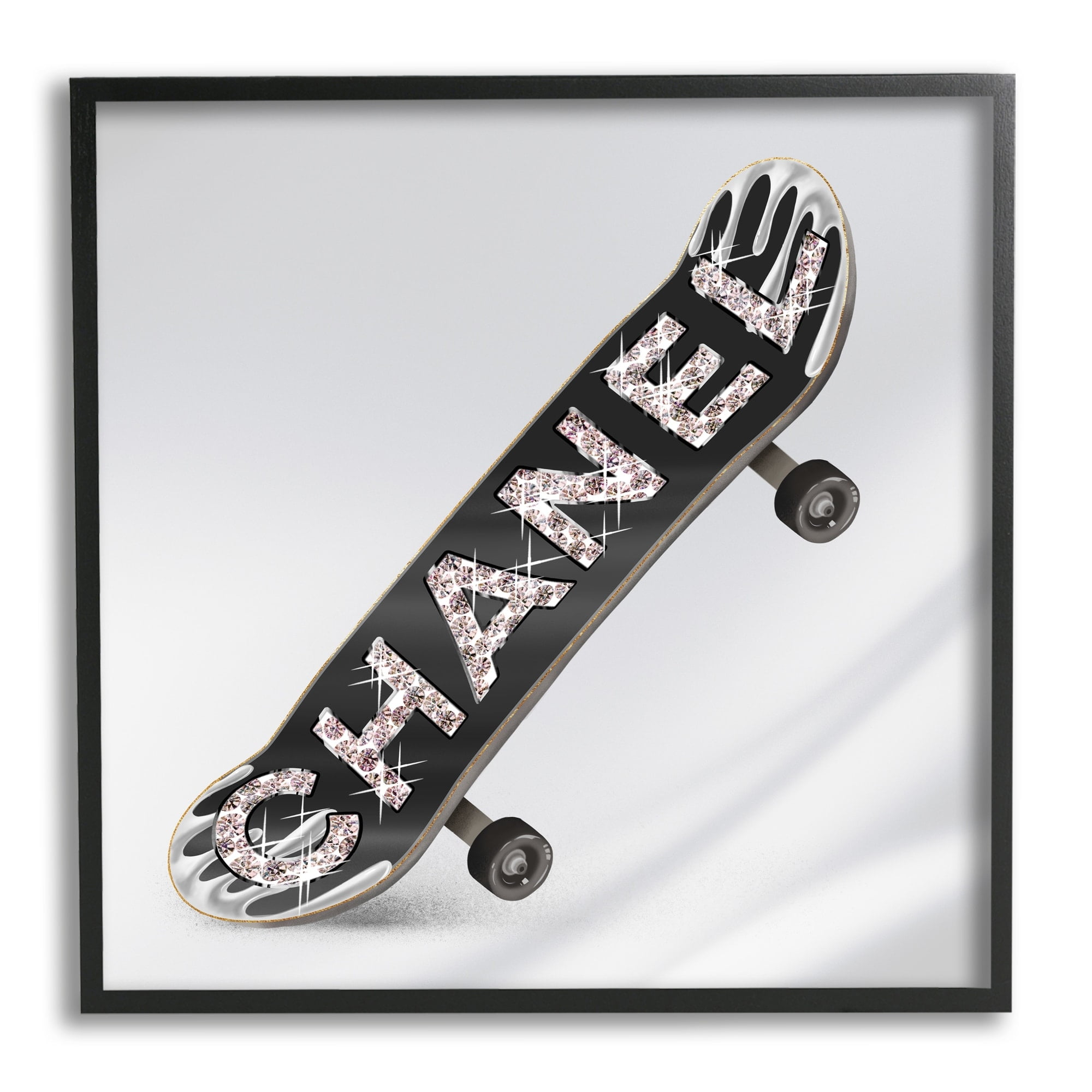Stupell Industries Trendy Glitzy Skateboard Glam Fashion Lettering Graphic Art Black Framed Art Print Wall Art, Design by Ziwei Li