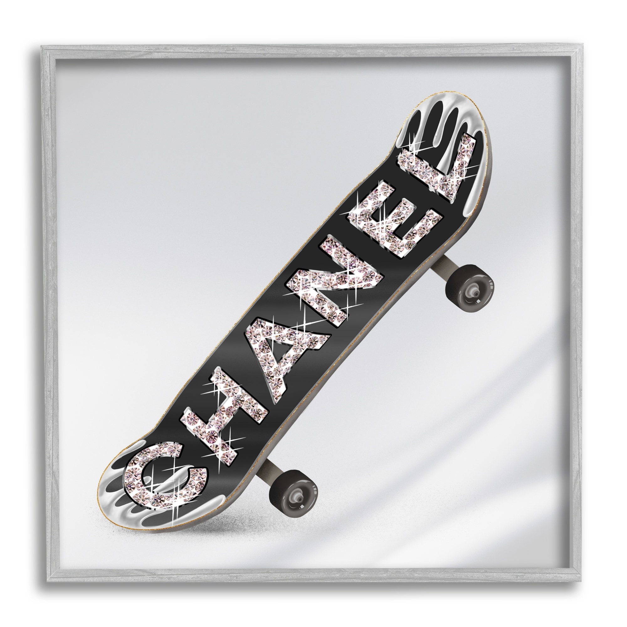 Stupell Industries Trendy Glitzy Skateboard Glam Fashion Lettering Graphic Art Gray Framed Art Print Wall Art, Design by Ziwei Li