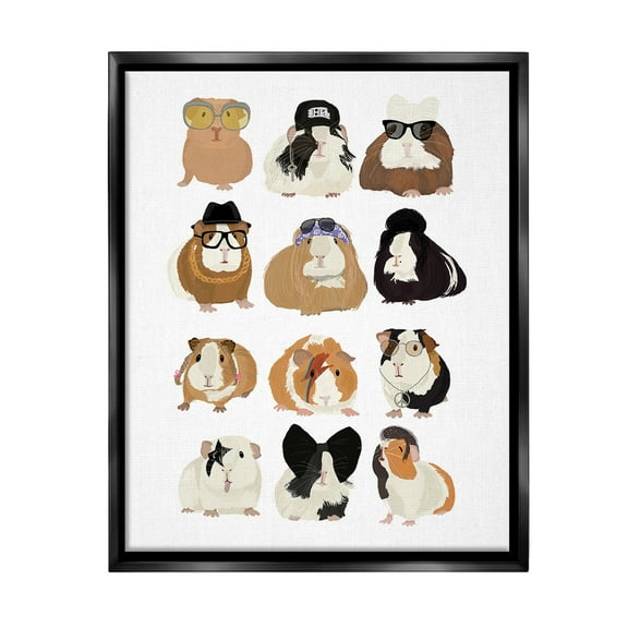 Stupell Industries Trendy Guinea Pigs Animals & Insects Painting Black Floater Framed Canvas Art Print Wall Art, 17 x 21