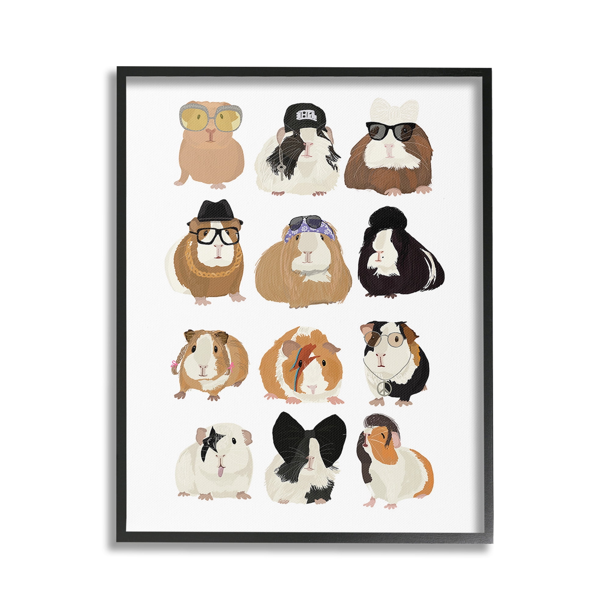 Stupell Industries Trendy Guinea Pigs Animals & Insects Painting Black Framed Art Print Wall Art, 24 x 30