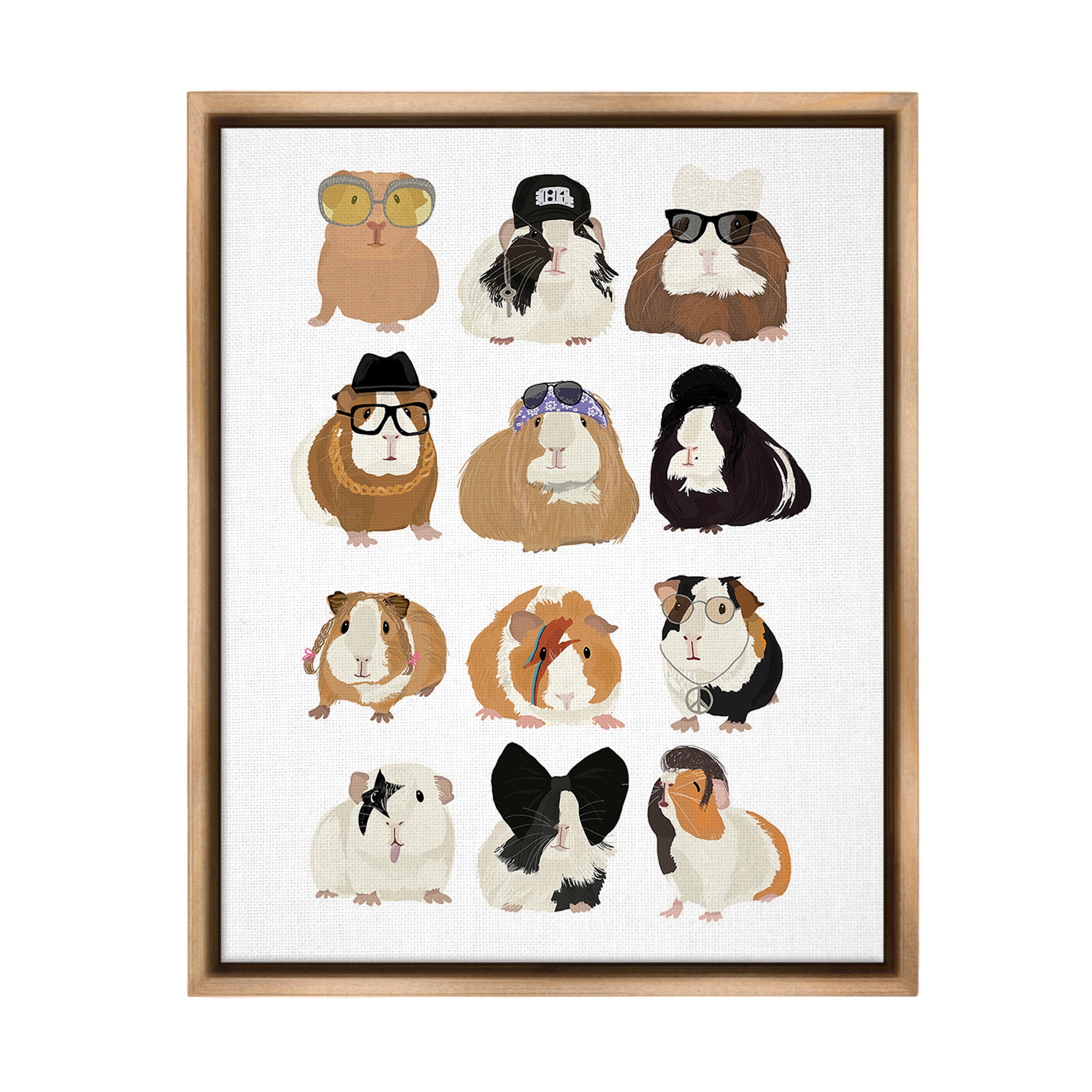 Stupell Industries Trendy Guinea Pigs Animals & Insects Painting Brown Floater Framed Canvas Art Print Wall Art, 17 x 21