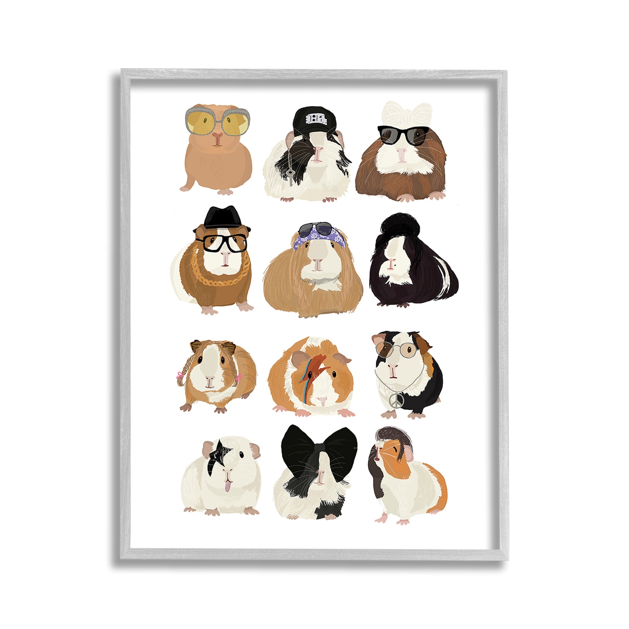 Stupell Industries Trendy Guinea Pigs Animals & Insects Painting Gray Framed Art Print Wall Art, 11 x 14