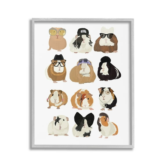 Stupell Industries Trendy Guinea Pigs Animals & Insects Painting Gray Framed Art Print Wall Art, 16 x 20