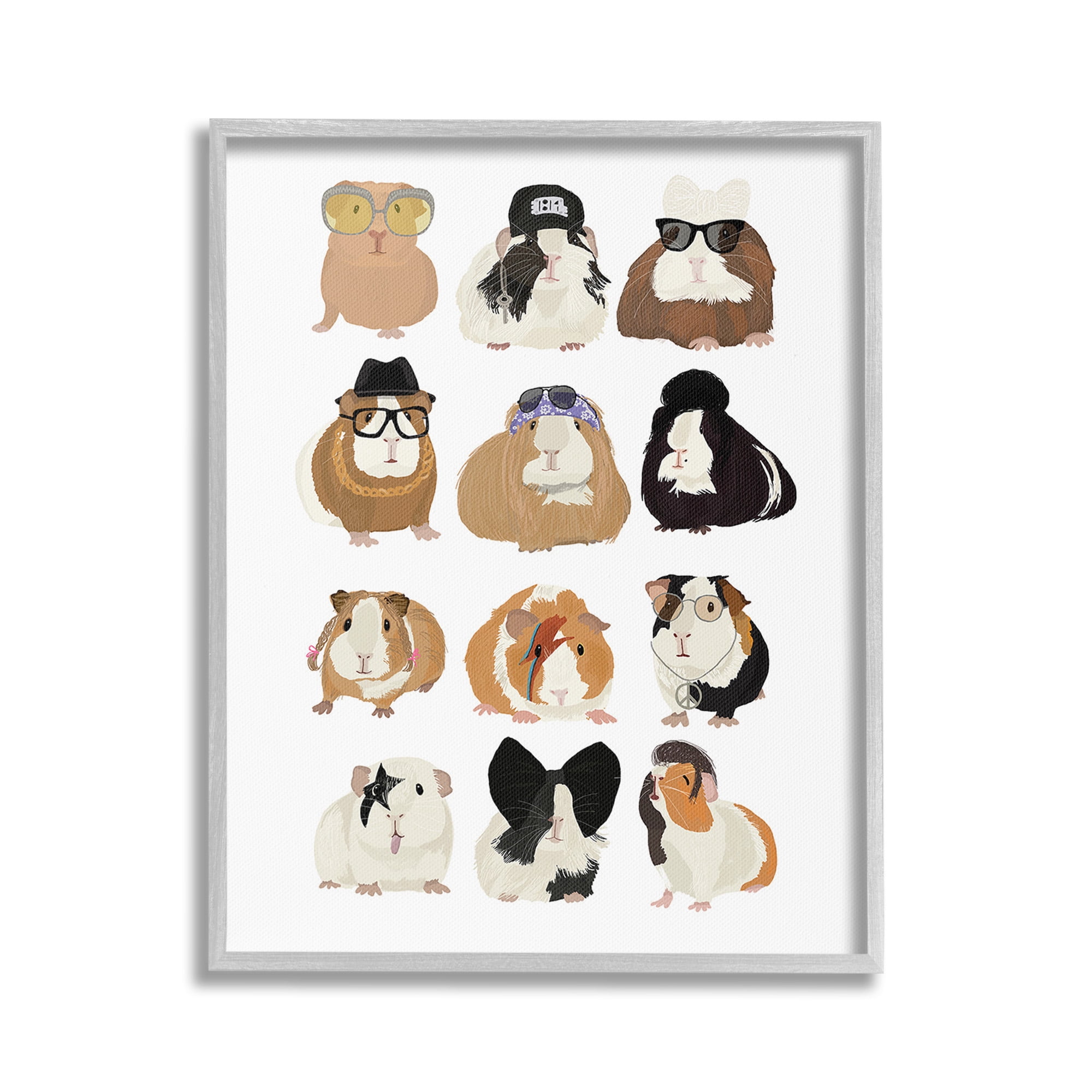 Stupell Industries Trendy Guinea Pigs Animals & Insects Painting Gray Framed Art Print Wall Art, 24 x 30