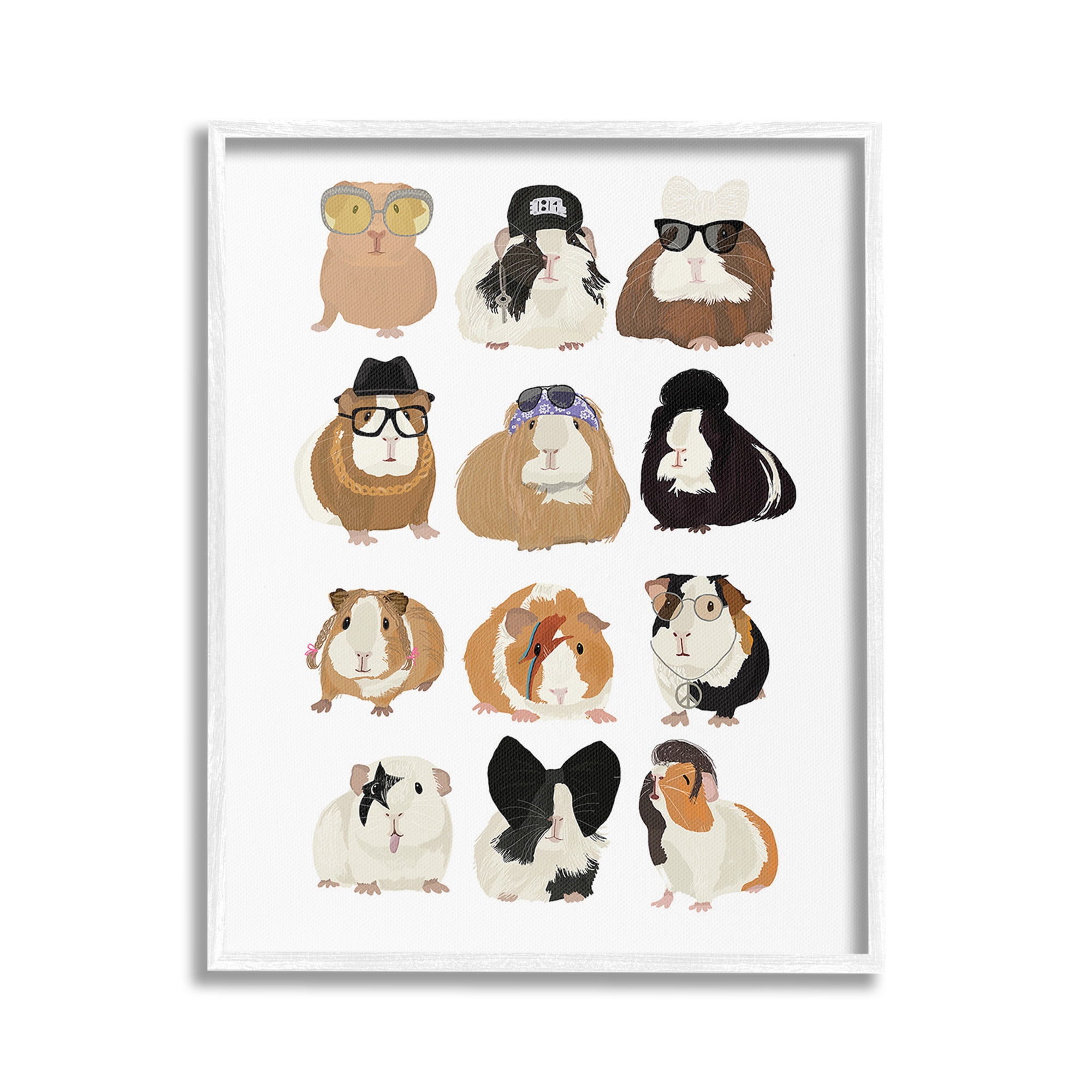 Stupell Industries Trendy Guinea Pigs Animals & Insects Painting White Framed Art Print Wall Art, 16 x 20