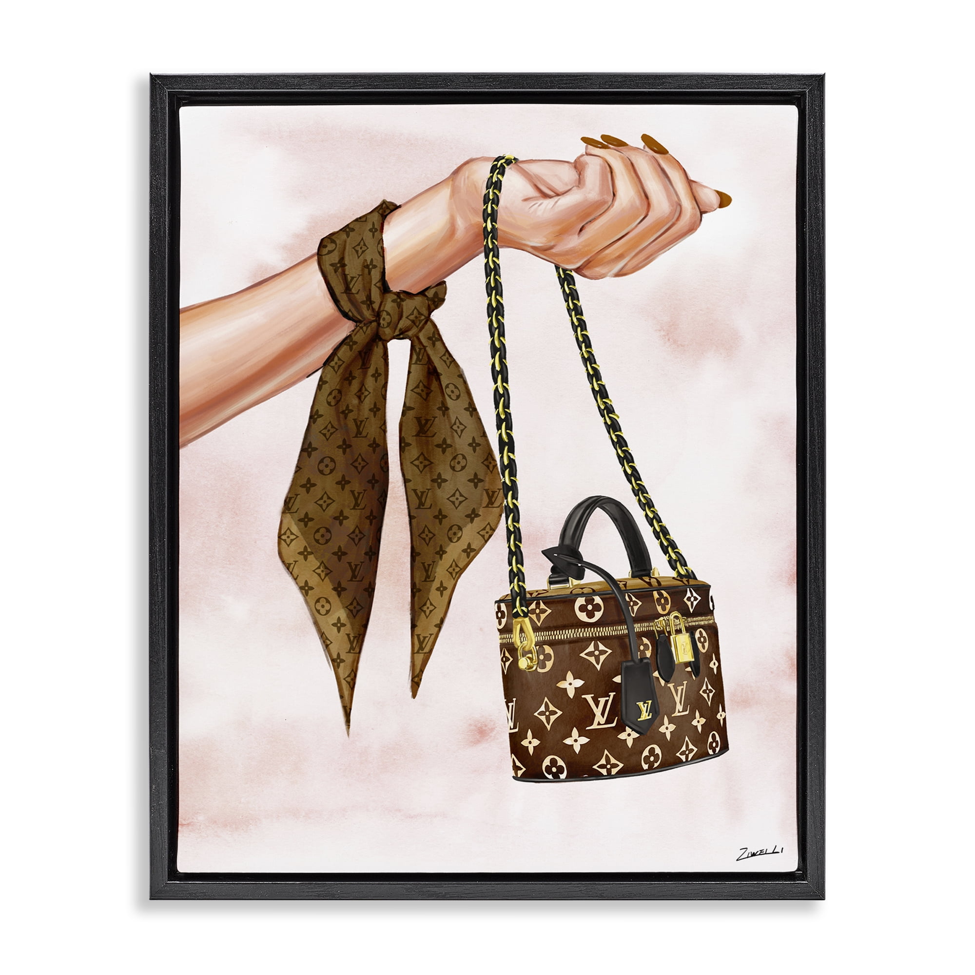 Stupell Industries Trendy Handbag on Wrist Fashion Painting Black Floater Framed Canvas Art Print Wall Art, 25 x 31