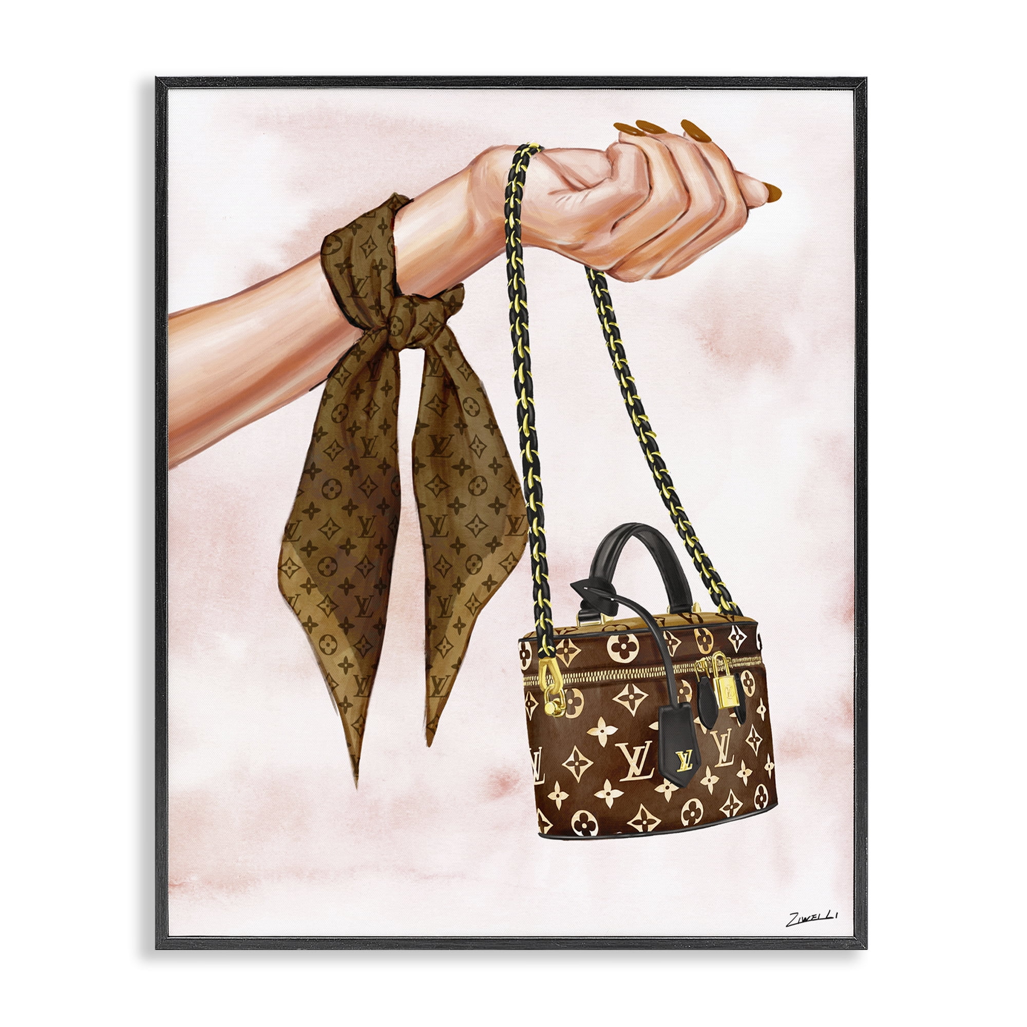 Stupell Industries Trendy Handbag on Wrist Fashion Painting Black Framed Art Print Wall Art, 16 x 20