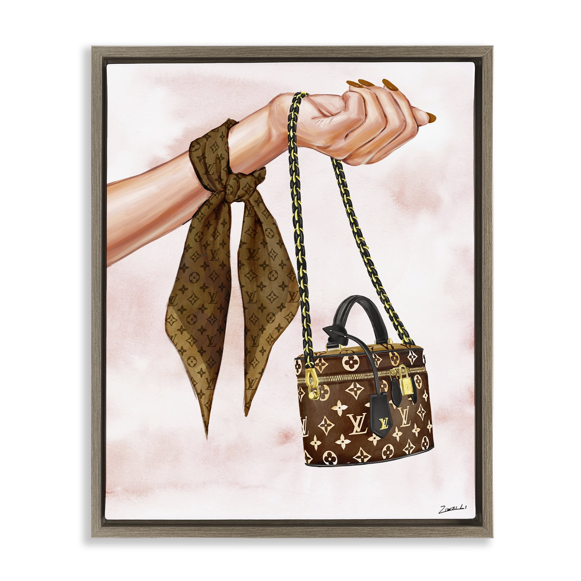 Stupell Industries Trendy Handbag on Wrist Fashion Painting Brown Floater Framed Canvas Art Print Wall Art, 25 x 31