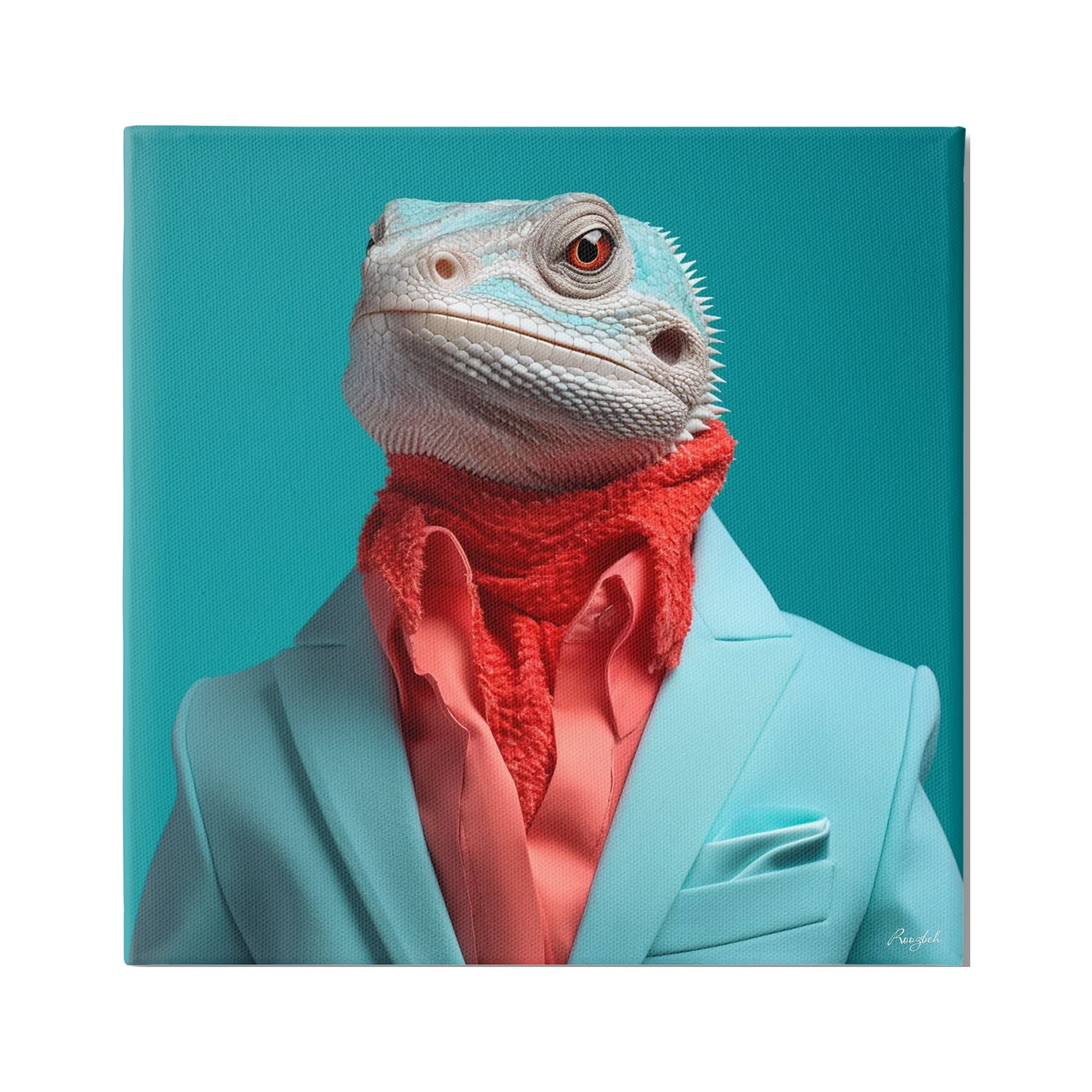 Stupell Industries Trendy Iguana Portrait Animals & Insects Painting Gallery Wrapped Canvas Art Print Wall Art, 17 x 17