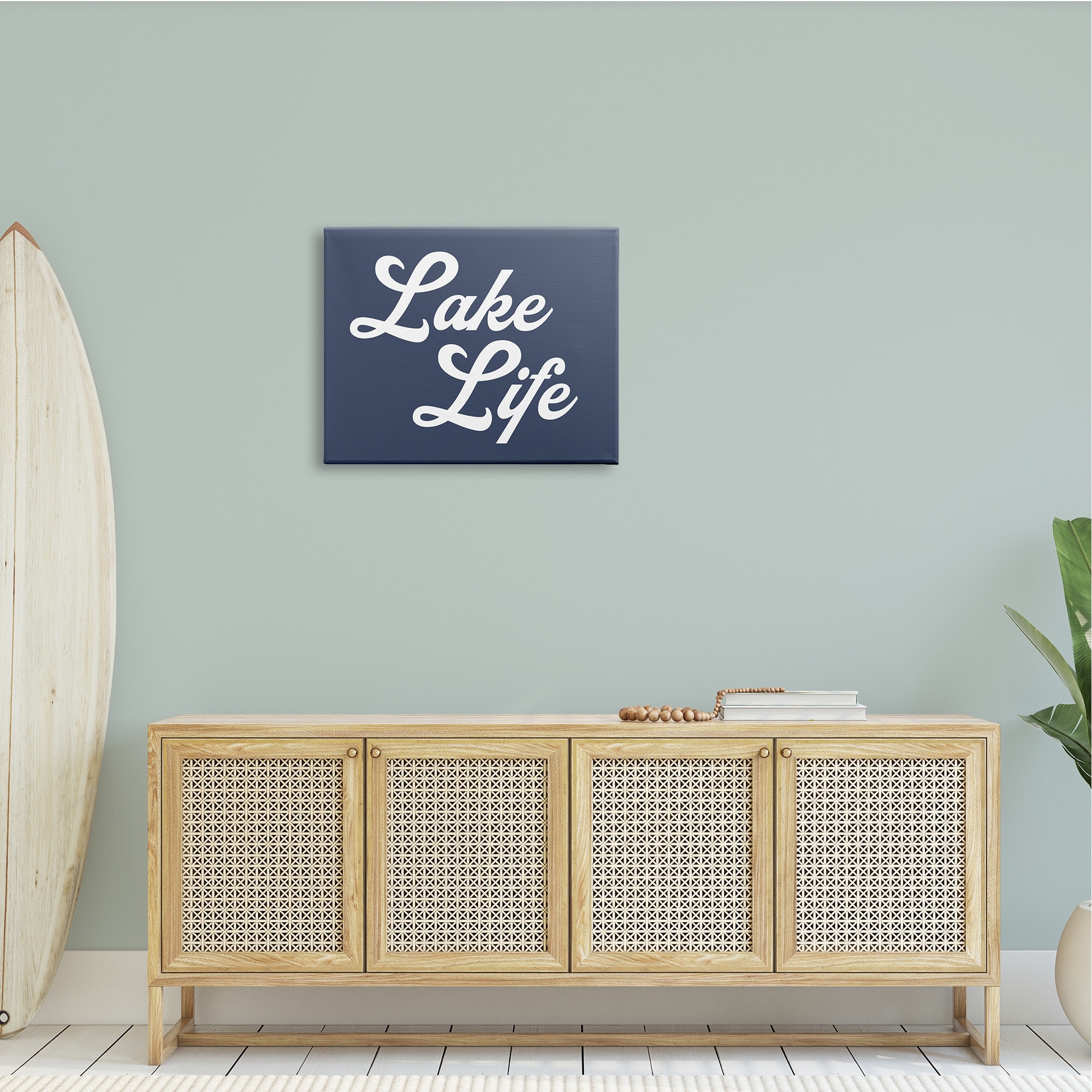 Stupell Industries Trendy Lake Life Phrase Solid Blue Sign,30 x 24, Design by Daphne Polselli