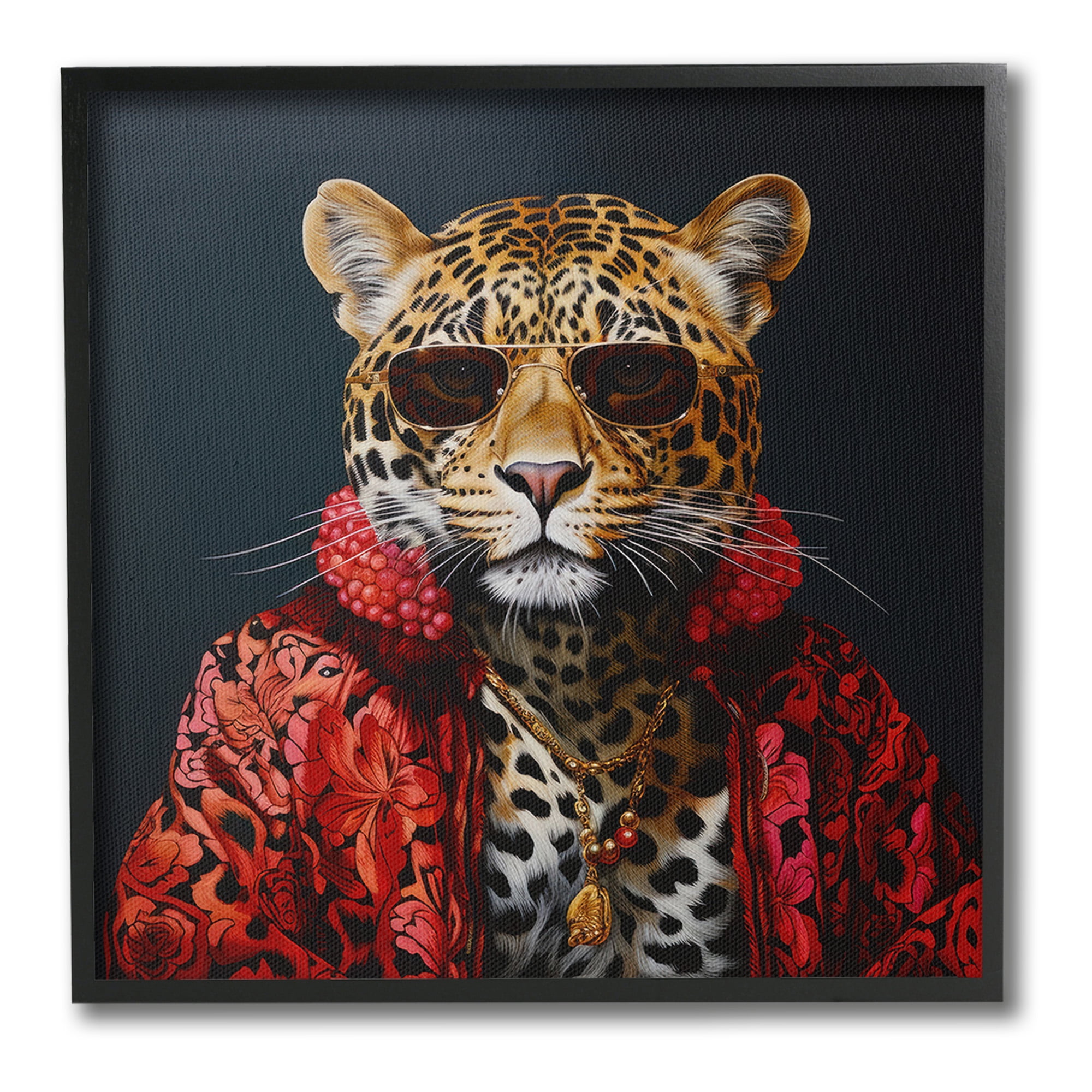 Stupell Industries Trendy Leopard Fashion Animals & Insects Painting Black Framed Art Print Wall Art, 24 x 24