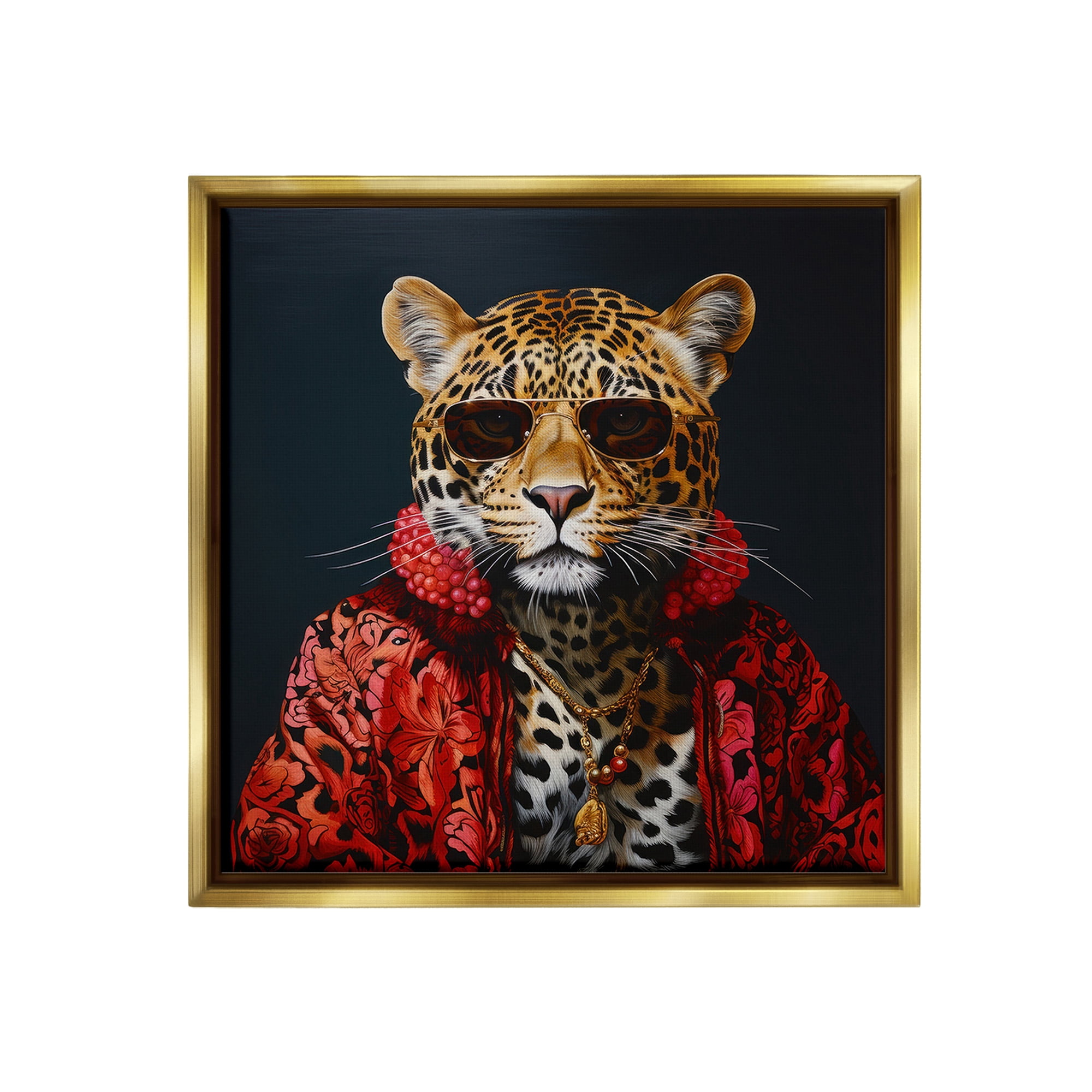 Stupell Industries Trendy Leopard Fashion Animals & Insects Painting Gold Floater Framed Canvas Art Print Wall Art, 18 x 18