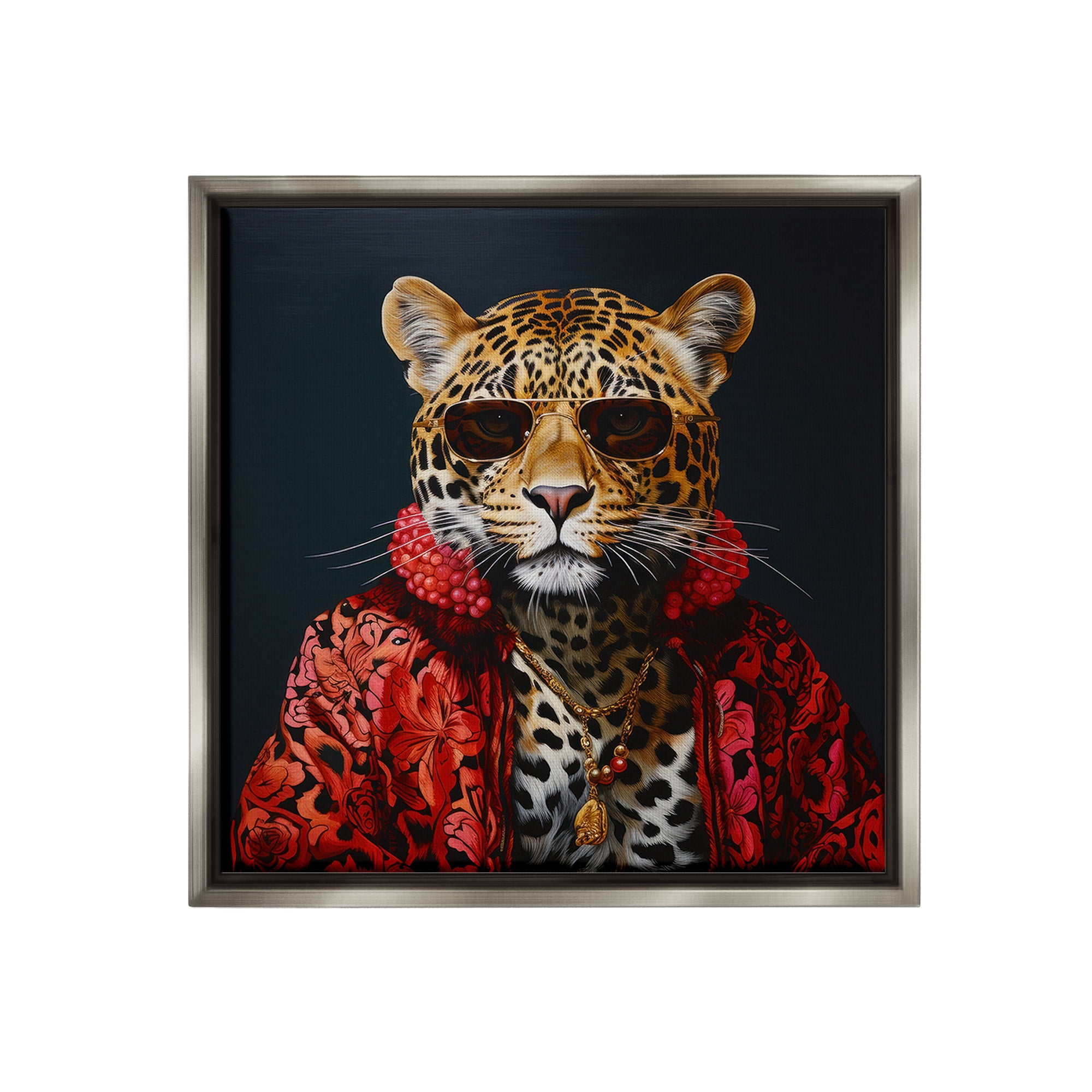 Stupell Industries Trendy Leopard Fashion Animals & Insects Painting Gray Floater Framed Canvas Art Print Wall Art, 25 x 25