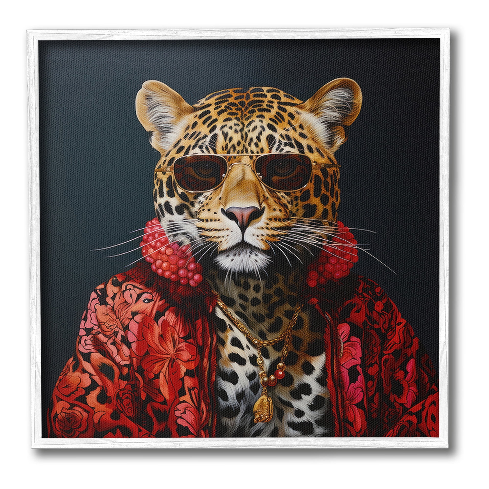 Stupell Industries Trendy Leopard Fashion Animals & Insects Painting White Framed Art Print Wall Art, 12 x 12