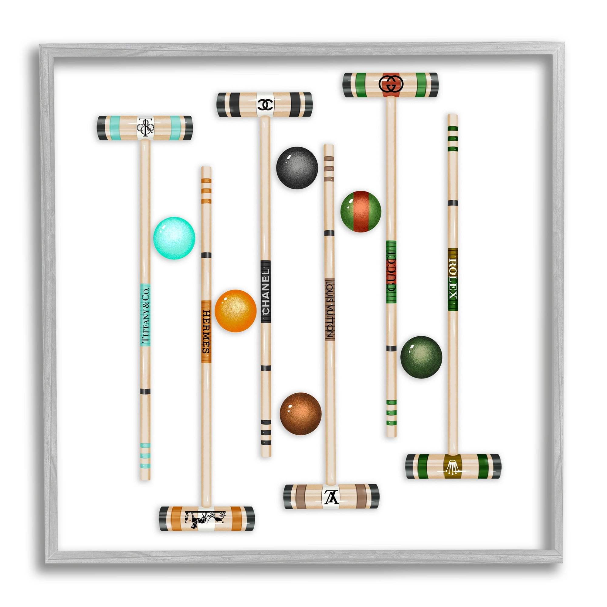 Stupell Industries Trendy Luxury Fashion Brand Croquet Game Mallets Graphic Art Gray Framed Art Print Wall Art, Design by Ziwei Li