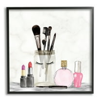 Stupell Industries Trendy Makeup Brushes Polished Fashion Cosmetics Graphic Art Black Framed Art Print Wall Art, Design by Kim Allen