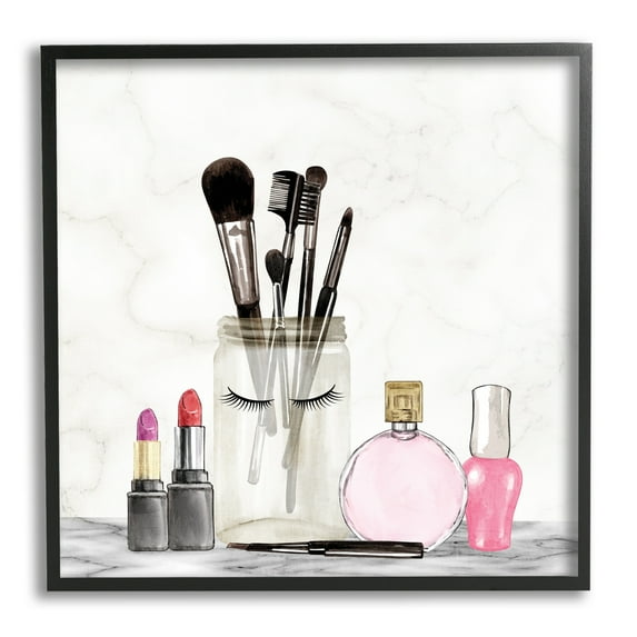 Stupell Industries Trendy Makeup Brushes Polished Fashion Cosmetics Graphic Art Black Framed Art Print Wall Art, Design by Kim Allen