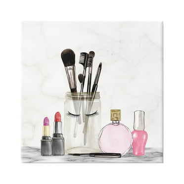 Stupell Industries Trendy Makeup Brushes Polished Fashion Cosmetics Graphic Art Gallery Wrapped Canvas Print Wall Art, Design by Kim Allen