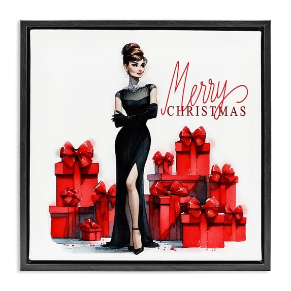 Stupell Industries Art Deco Trendy Merry Christmas Black Floating Frame Canvas Art, 18 x 18, by Amanda Greenwood