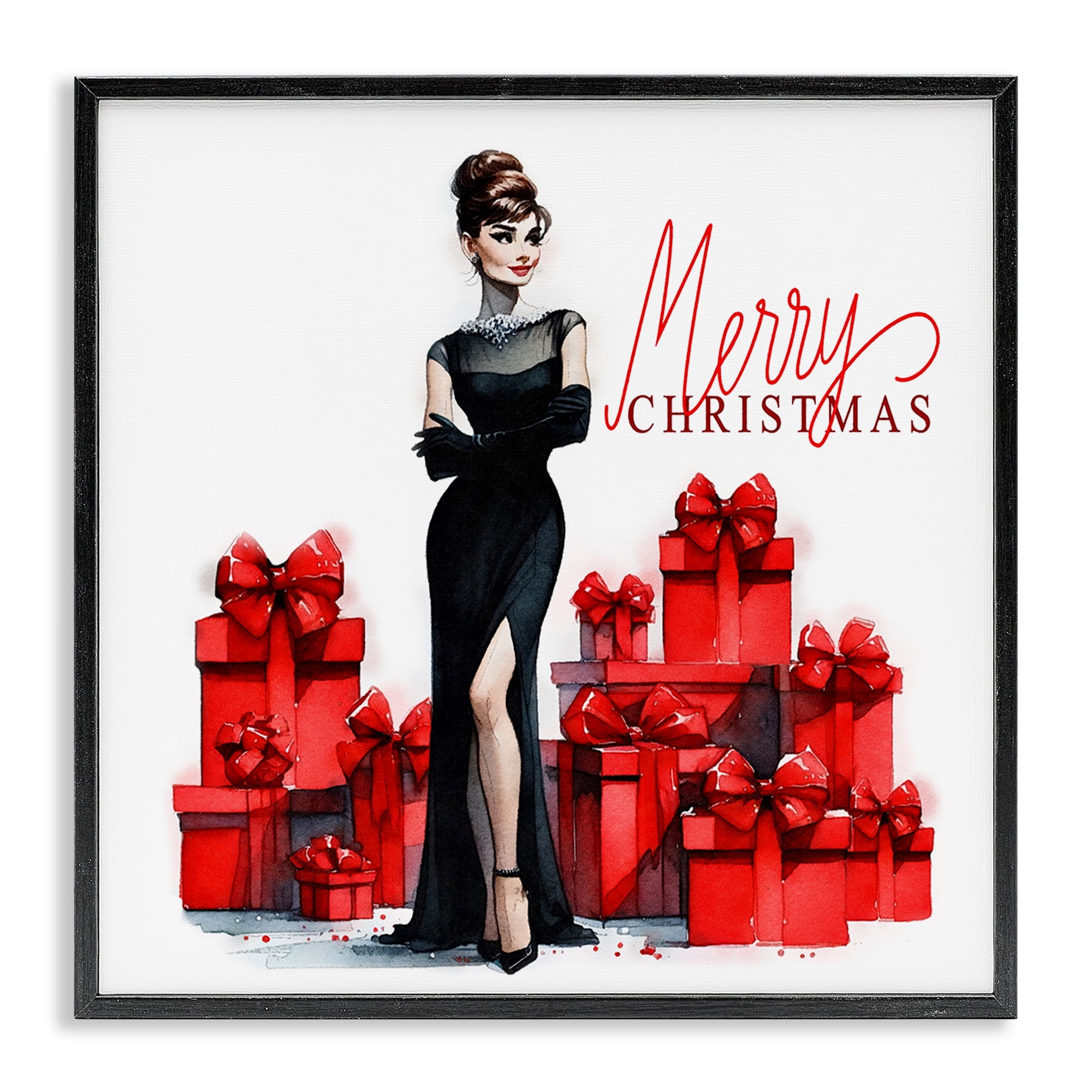 Stupell Industries Trendy Merry Christmas Holiday Painting Black Framed Art Prints Wall Art, 17 x 17