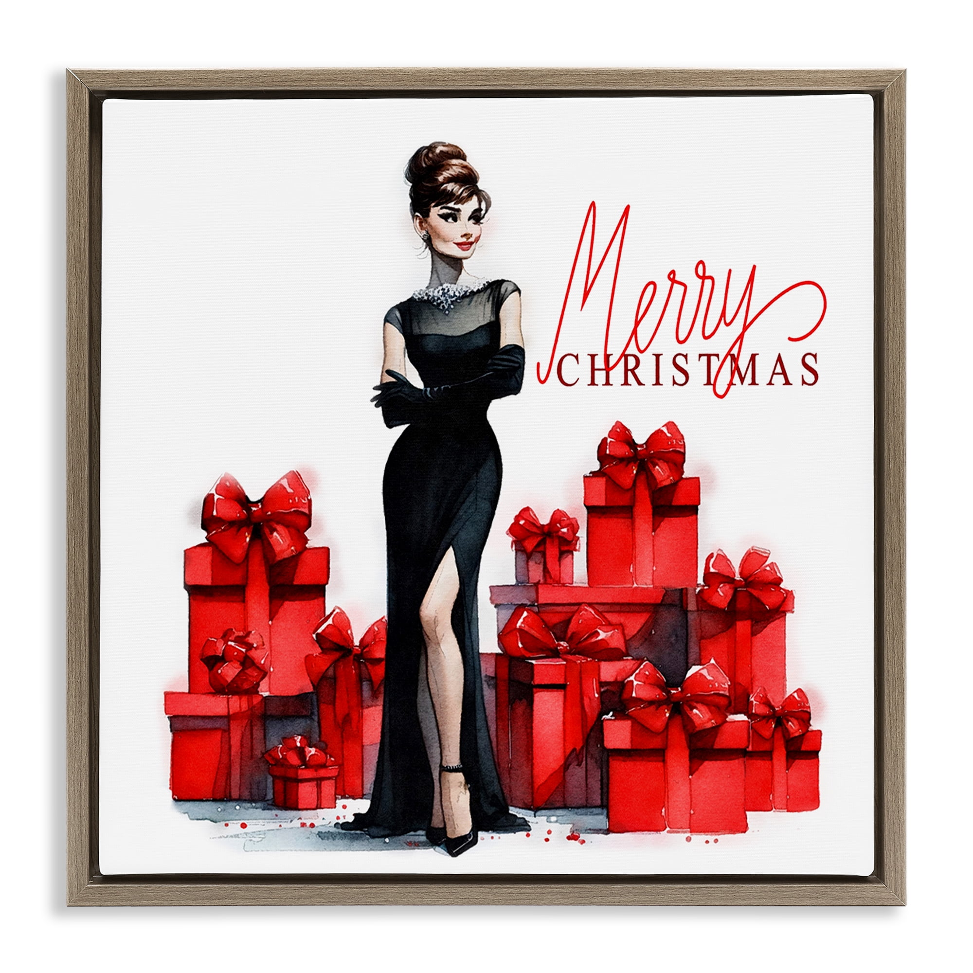 Stupell Industries Trendy Merry Christmas Holiday Painting Brown Floater Framed Canvas Art Prints Wall Art, 18 x 18