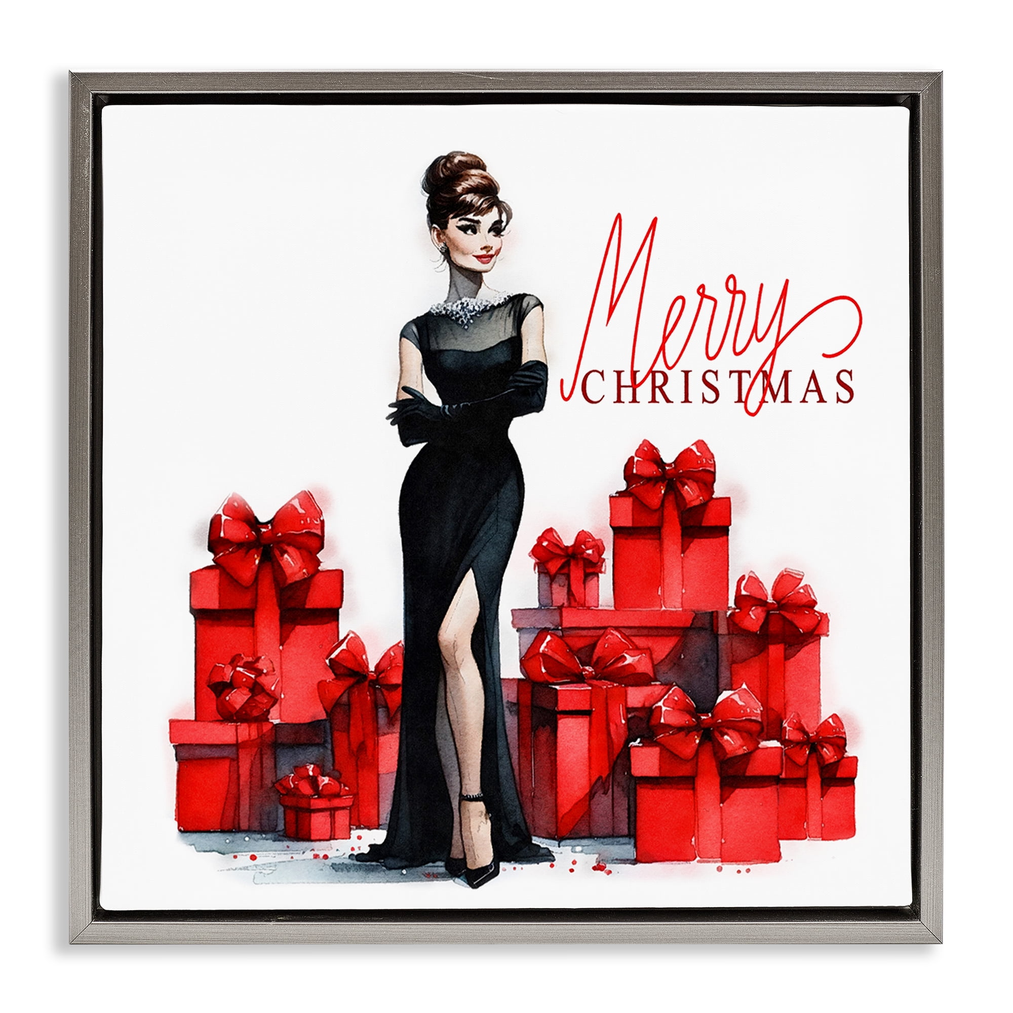 Stupell Industries Trendy Merry Christmas Holiday Painting Gray Floater Framed Canvas Art Prints Wall Art, 25 x 25