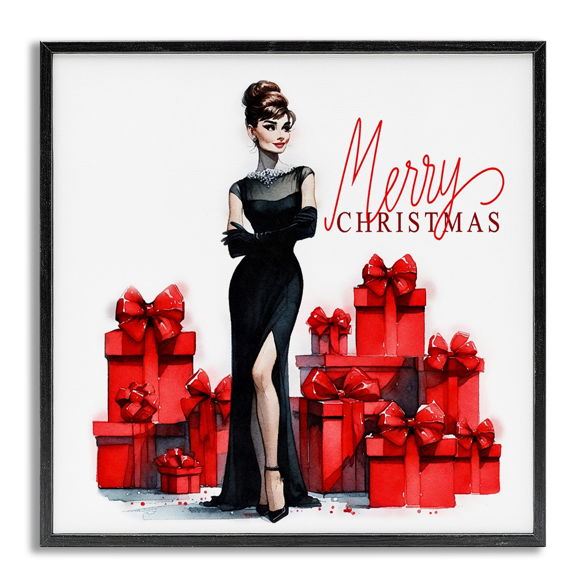 Stupell Industries Trendy Merry Christmas Holiday Painting Gray Framed Art Prints Wall Art, 24 x 24