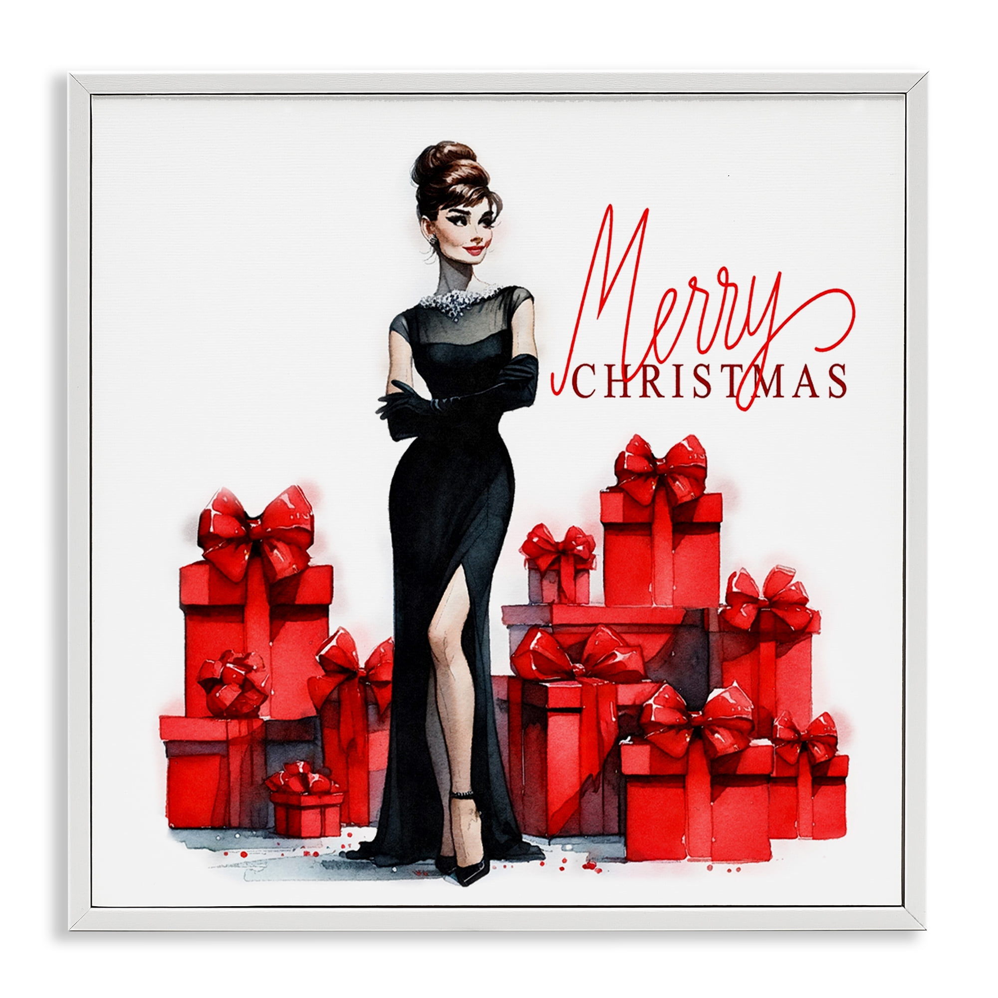 Stupell Industries Trendy Merry Christmas Holiday Painting White Framed Art Prints Wall Art, 24 x 24