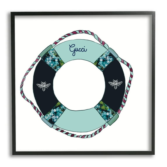 Stupell Industries Trendy Nautical Life Buoy Glam Style Pattern Graphic Art Black Framed Art Print Wall Art, Design by Amelia Noyes