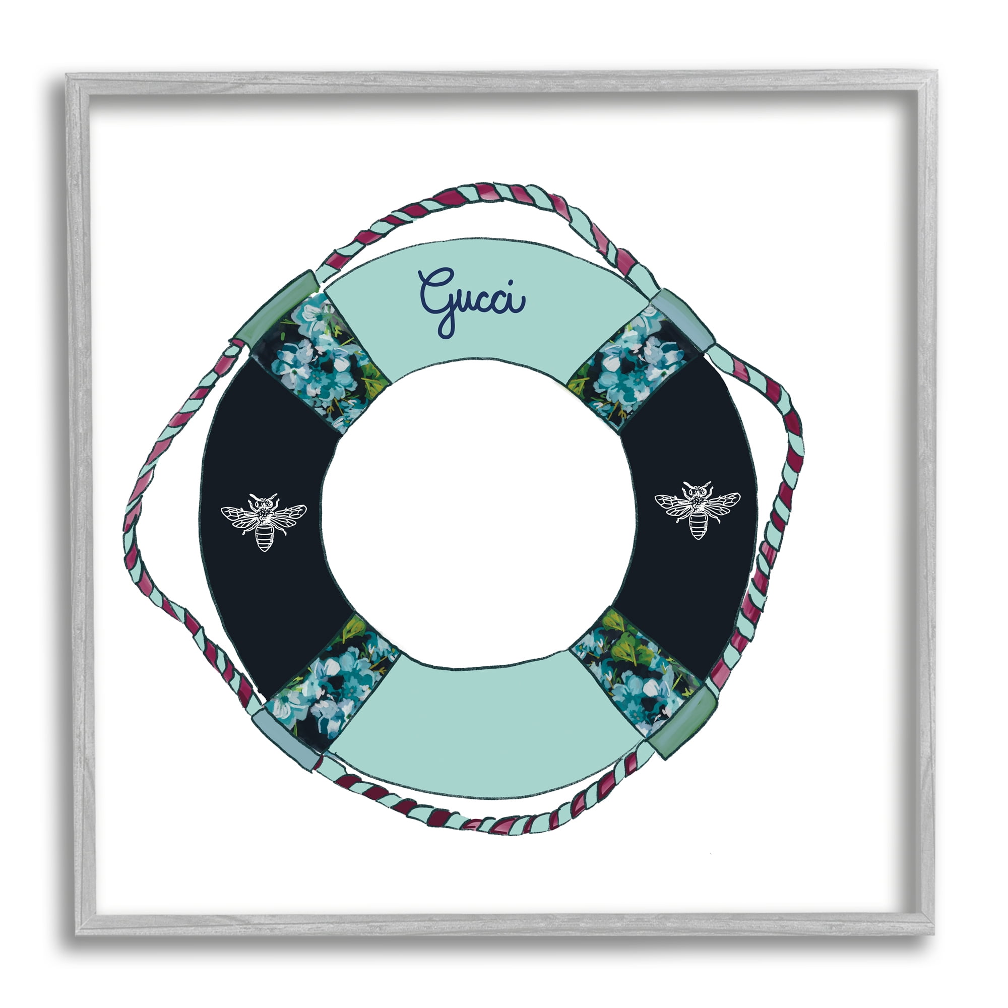 Stupell Industries Trendy Nautical Life Buoy Glam Style Pattern Graphic Art Gray Framed Art Print Wall Art, Design by Amelia Noyes